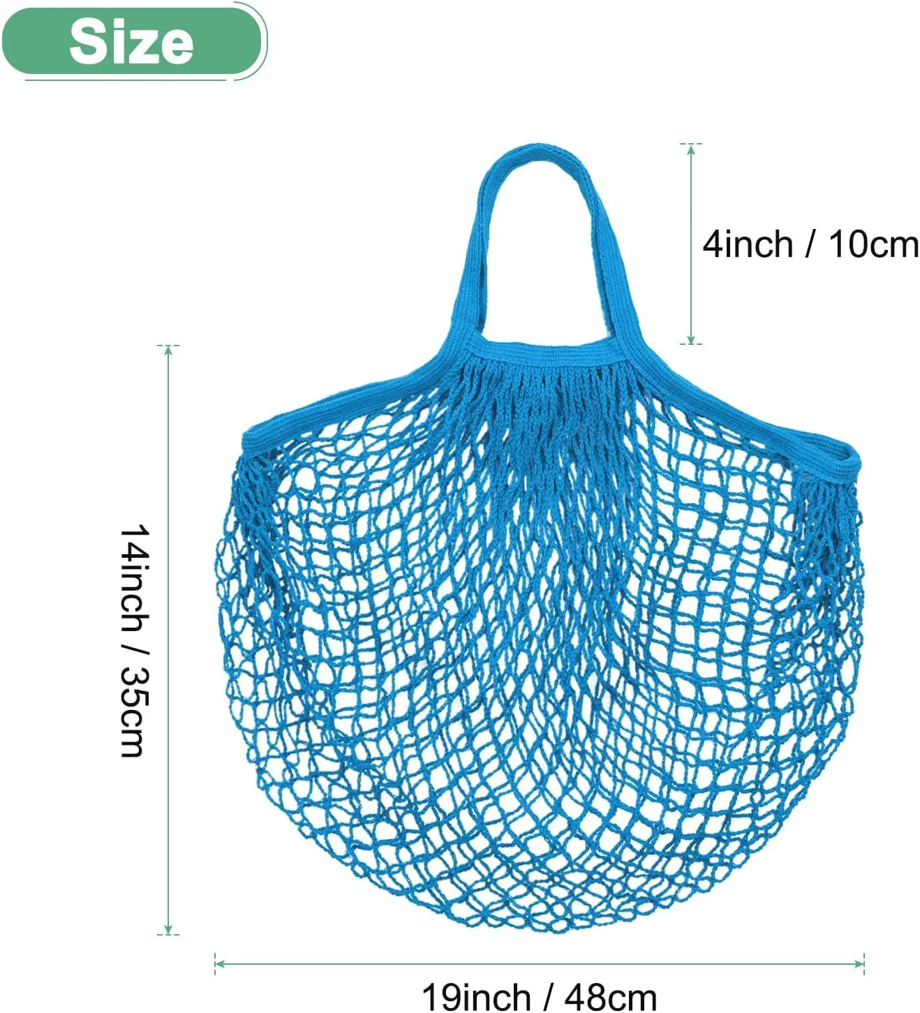 1-Pack Cotton Mesh Bag, Reusable Washable Mesh Net String Grocery Bags, Reusable Produce Bags with Handle, Net Tote Bag for Fruits/Vegetables Shopping [Blue, Short Handle]