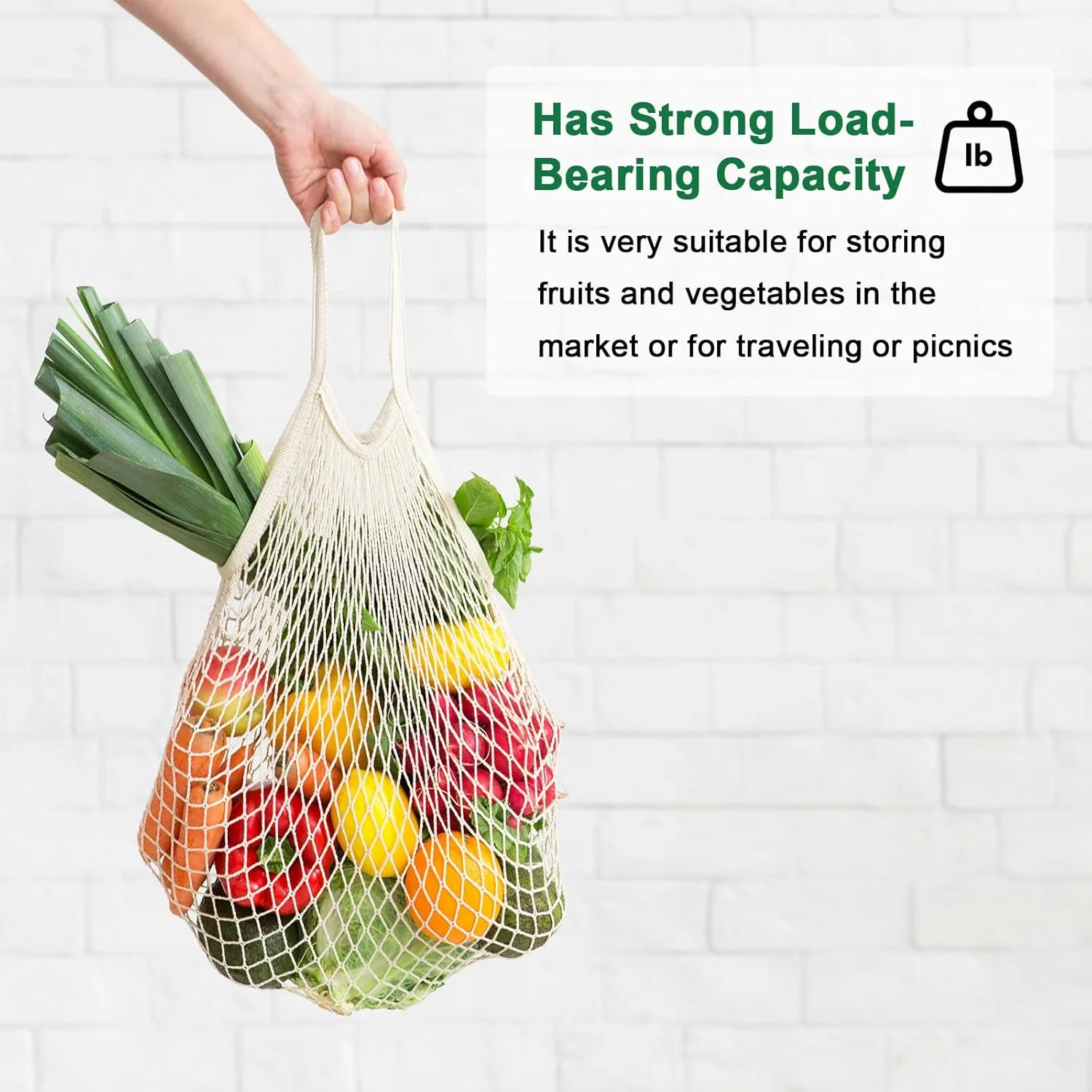 1-Pack Cotton Mesh Bag, Reusable Washable Mesh Net String Grocery Bags, Reusable Produce Bags with Handle, Net Tote Bag for Fruits/Vegetables Shopping [Blue, Short Handle]