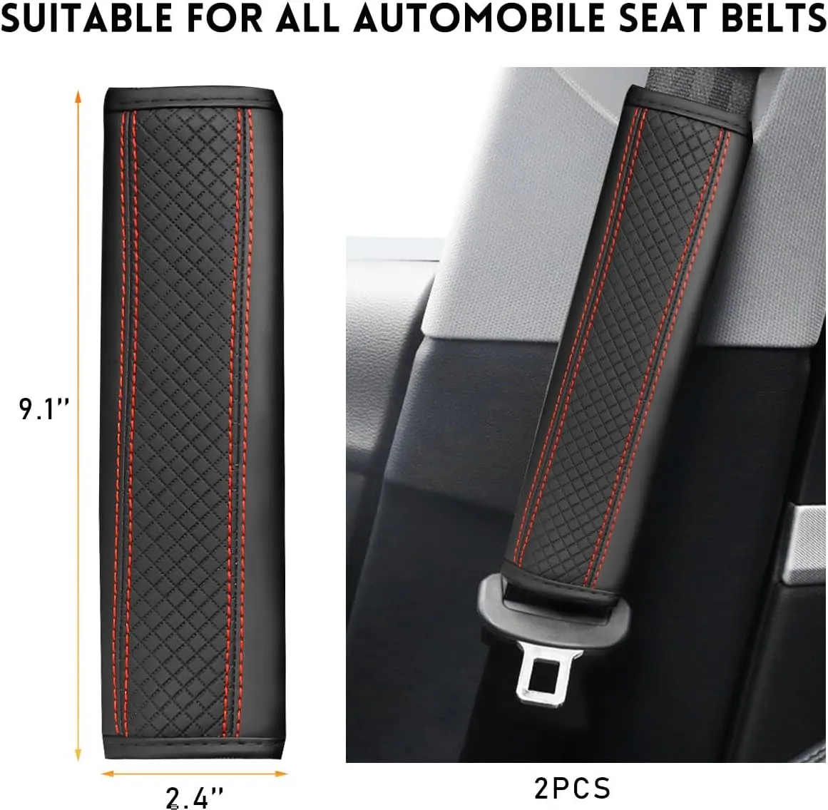 2 PCS Car Seat Belt Covers, PU Leather Safe Belt Pads Helps Protect Your Neck and Shoulder, Soft Car Seatbelt Protector for A More Comfortable Driving, Universal Car Accessories (Red)