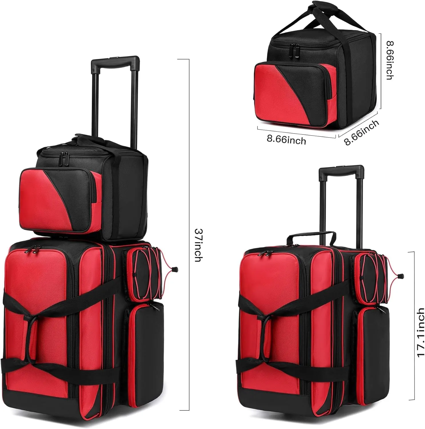 3 Ball Bowling Bags with Wheels, Bowlig Roller Bag for 3 Ball with Separate Shoe Compartment and Retractable Handle, 2 Ball Bowling Roller Bag   1 Ball Color Matching Add On Tote