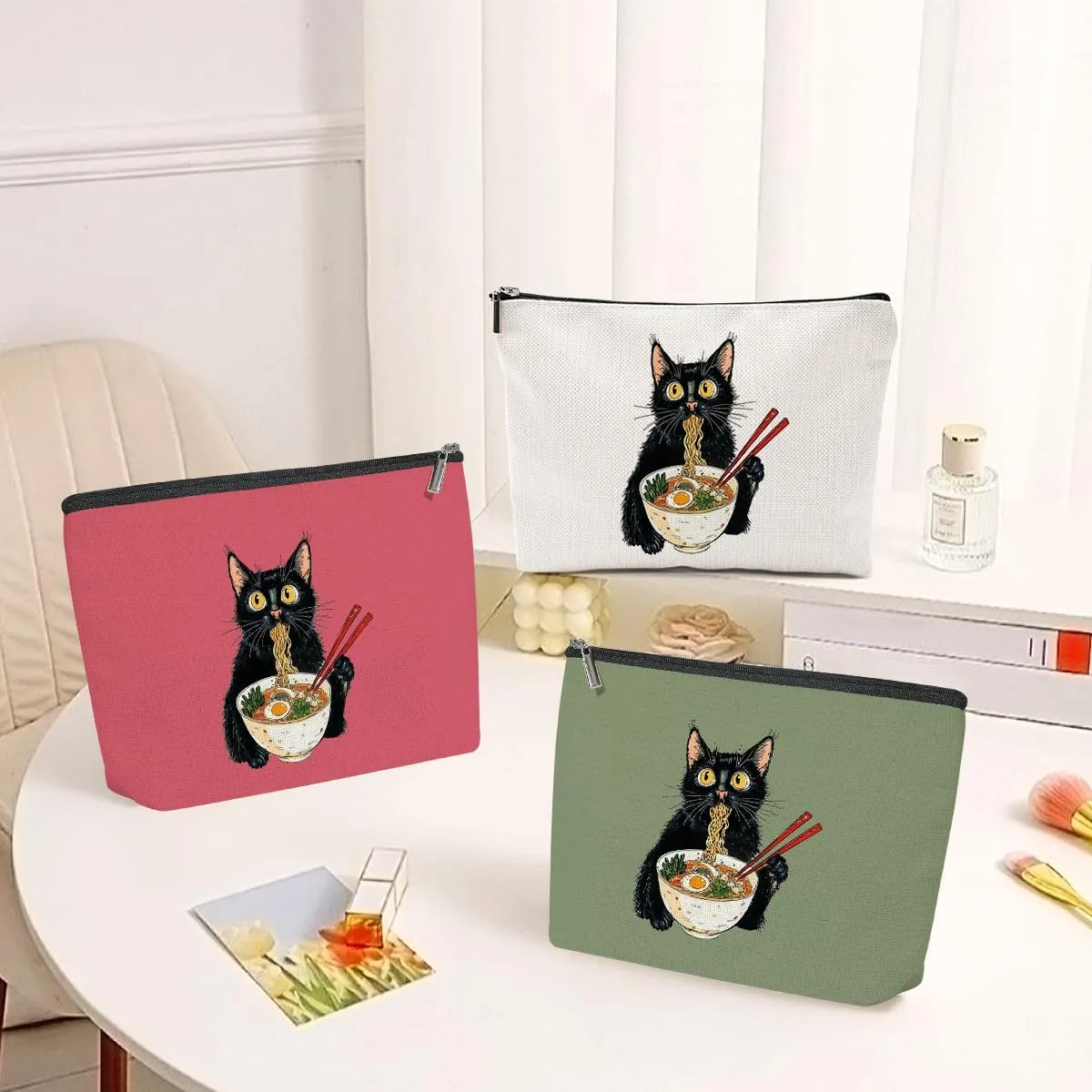 3 Pack Funny Noodles Ramen Cat Lover Gifts Cat Gifts for Women Girls Nurse Doctor Pet Lovers Veterinarian Makeup Bag,Travel Essentials Cosmetic Bags for Women, Travel Toiletry Bag Christmas Birthday