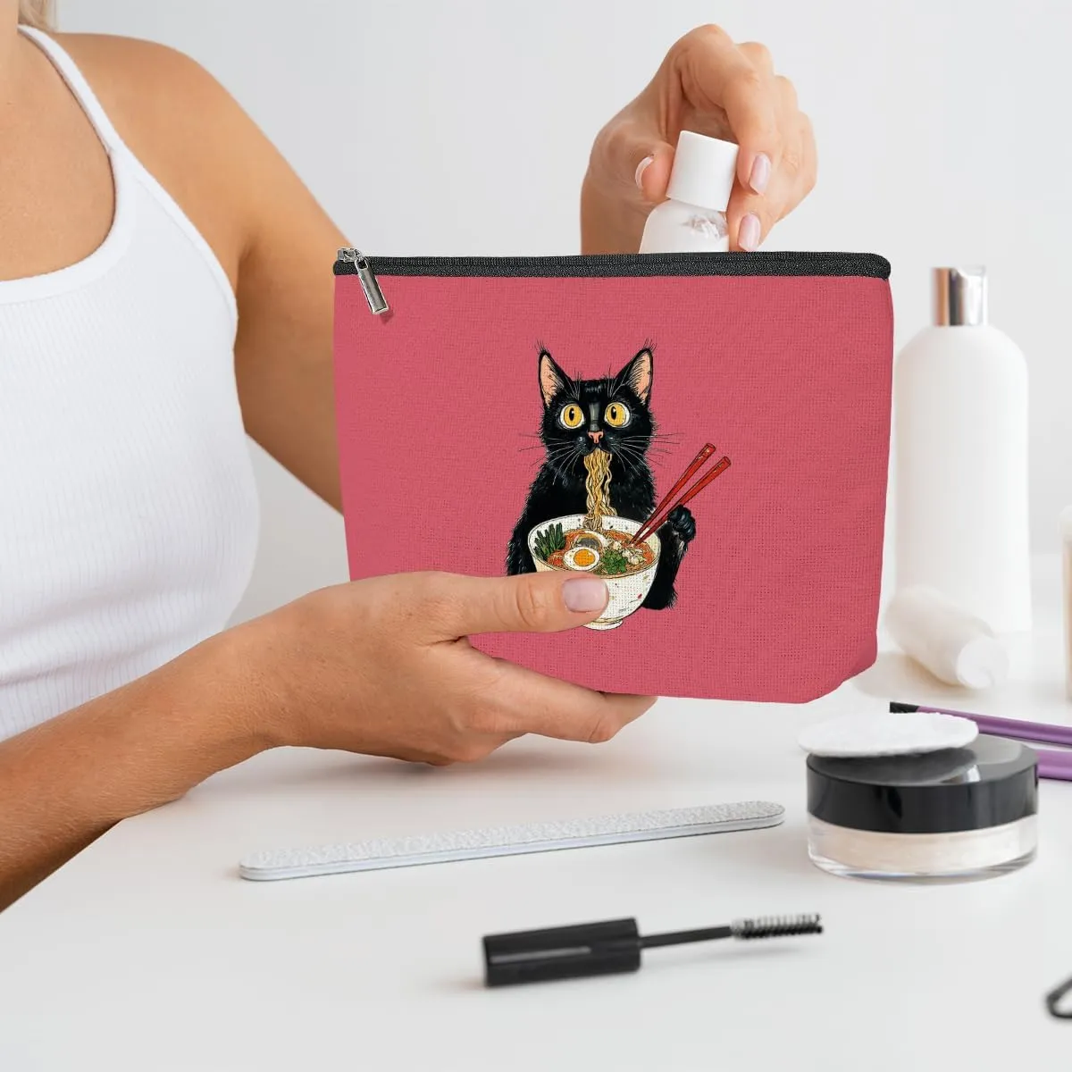 3 Pack Funny Noodles Ramen Cat Lover Gifts Cat Gifts for Women Girls Nurse Doctor Pet Lovers Veterinarian Makeup Bag,Travel Essentials Cosmetic Bags for Women, Travel Toiletry Bag Christmas Birthday