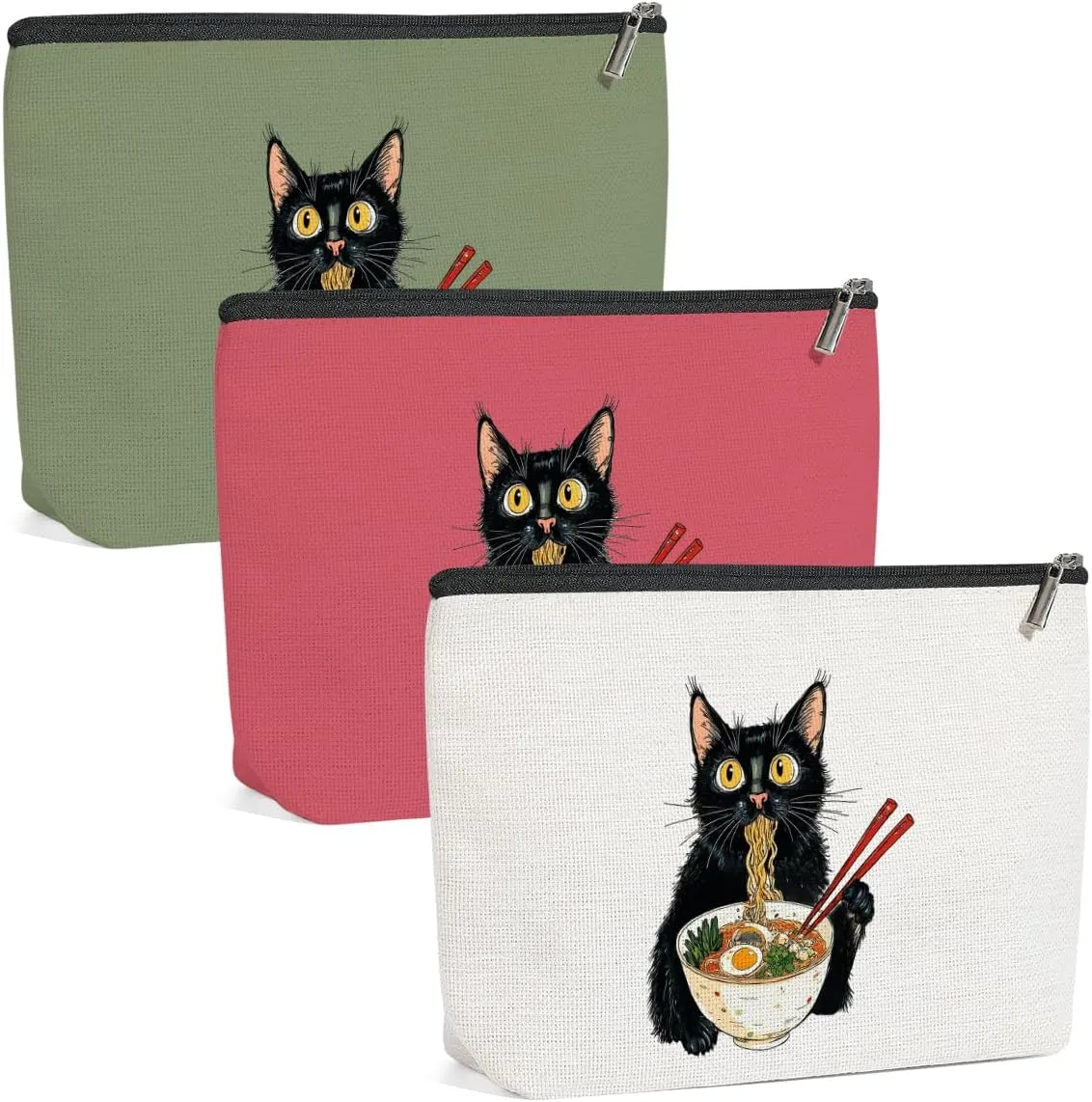 3 Pack Funny Noodles Ramen Cat Lover Gifts Cat Gifts for Women Girls Nurse Doctor Pet Lovers Veterinarian Makeup Bag,Travel Essentials Cosmetic Bags for Women, Travel Toiletry Bag Christmas Birthday