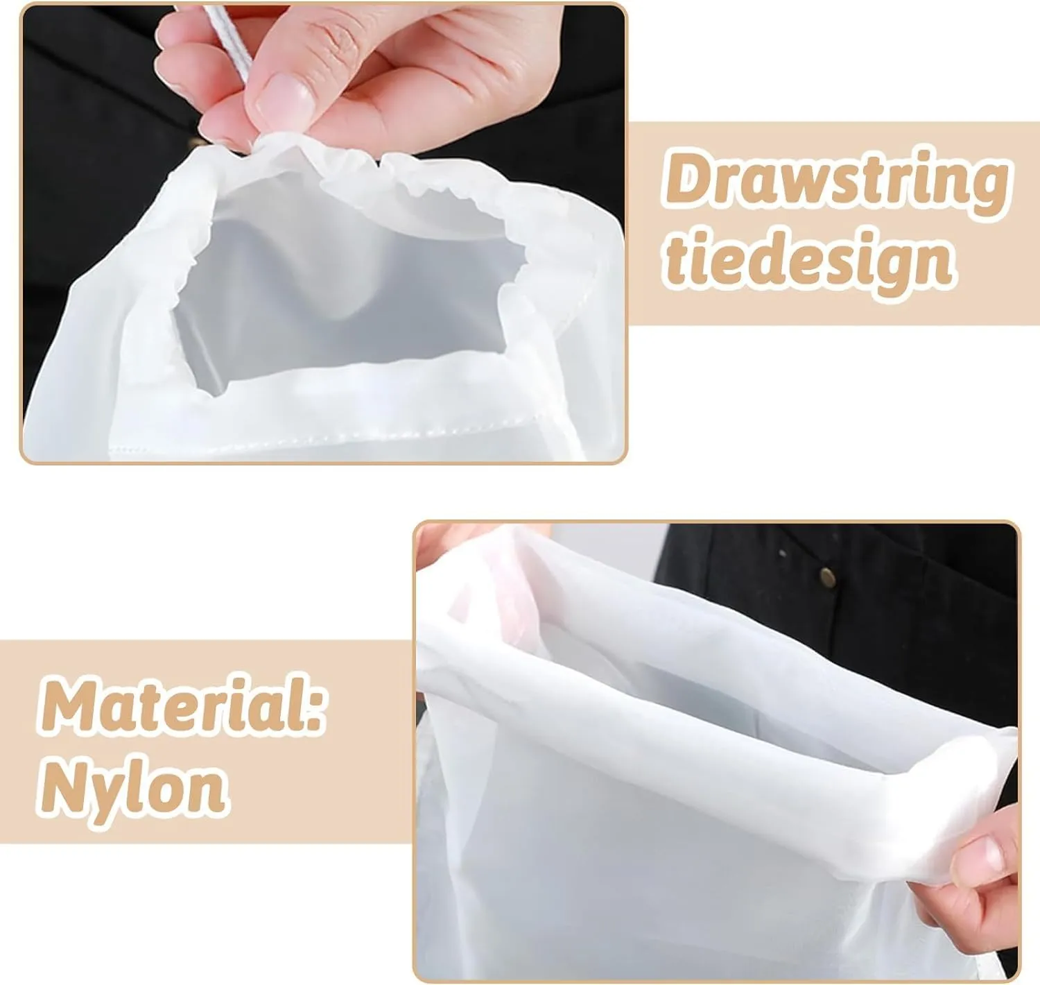 5 Pack Nylon Nut Milk Bag,128 Fine Mesh Cheese Cloths Multiple Usage Reusable Food Strainer Professional Cold Brew Bags for Straining, 100 Mesh Cheese Cloth Bag for Straining