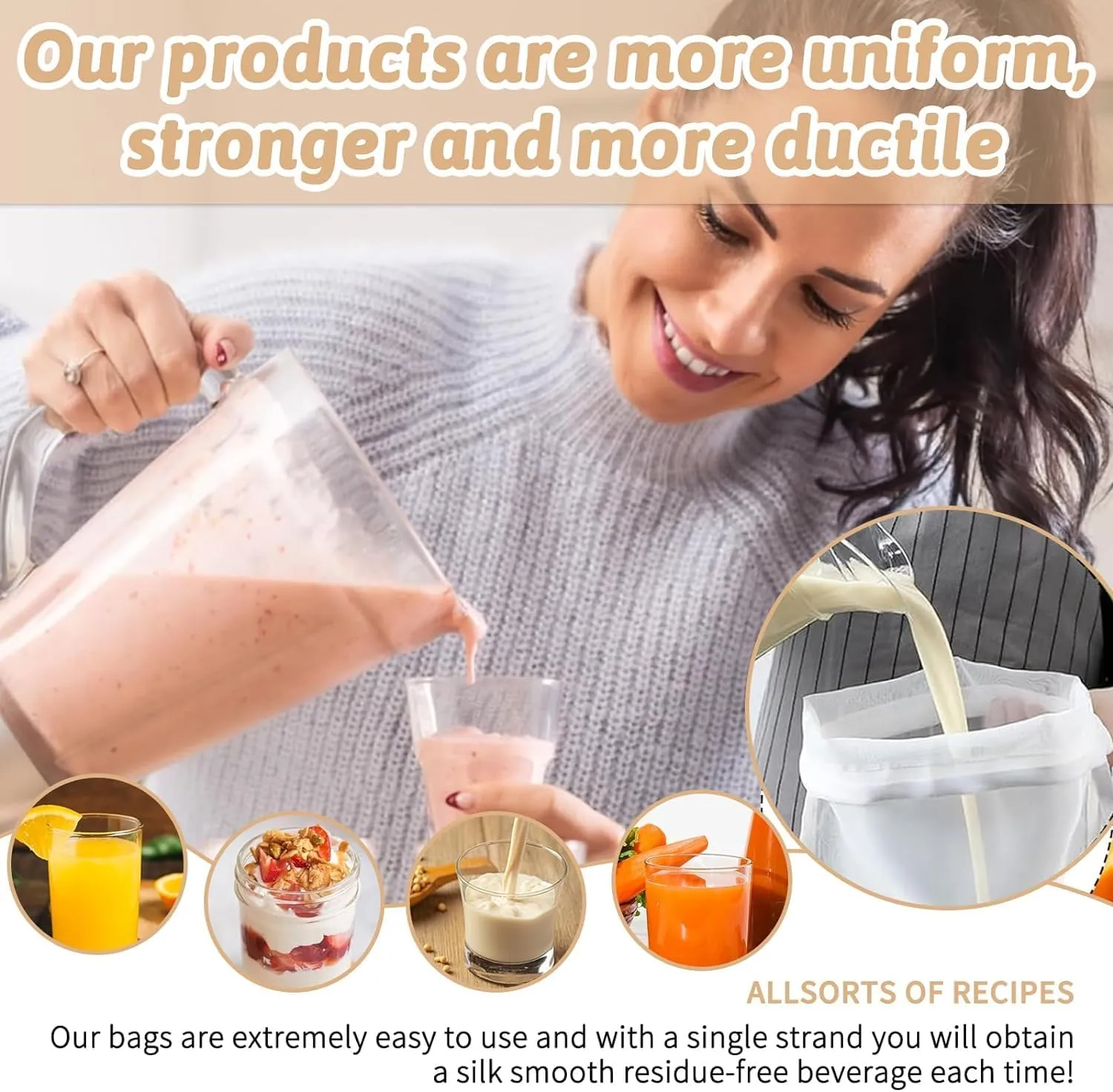 5 Pack Nylon Nut Milk Bag,128 Fine Mesh Cheese Cloths Multiple Usage Reusable Food Strainer Professional Cold Brew Bags for Straining, 100 Mesh Cheese Cloth Bag for Straining