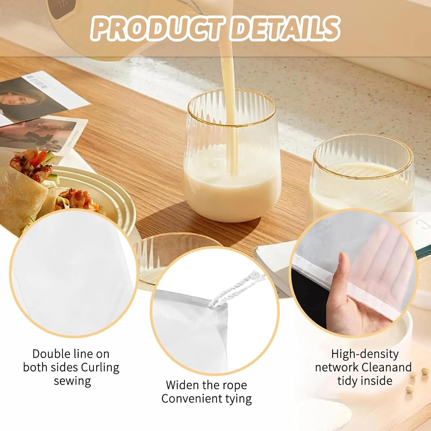 5 Pack Nylon Nut Milk Bag,128 Fine Mesh Cheese Cloths Multiple Usage Reusable Food Strainer Professional Cold Brew Bags for Straining, 100 Mesh Cheese Cloth Bag for Straining