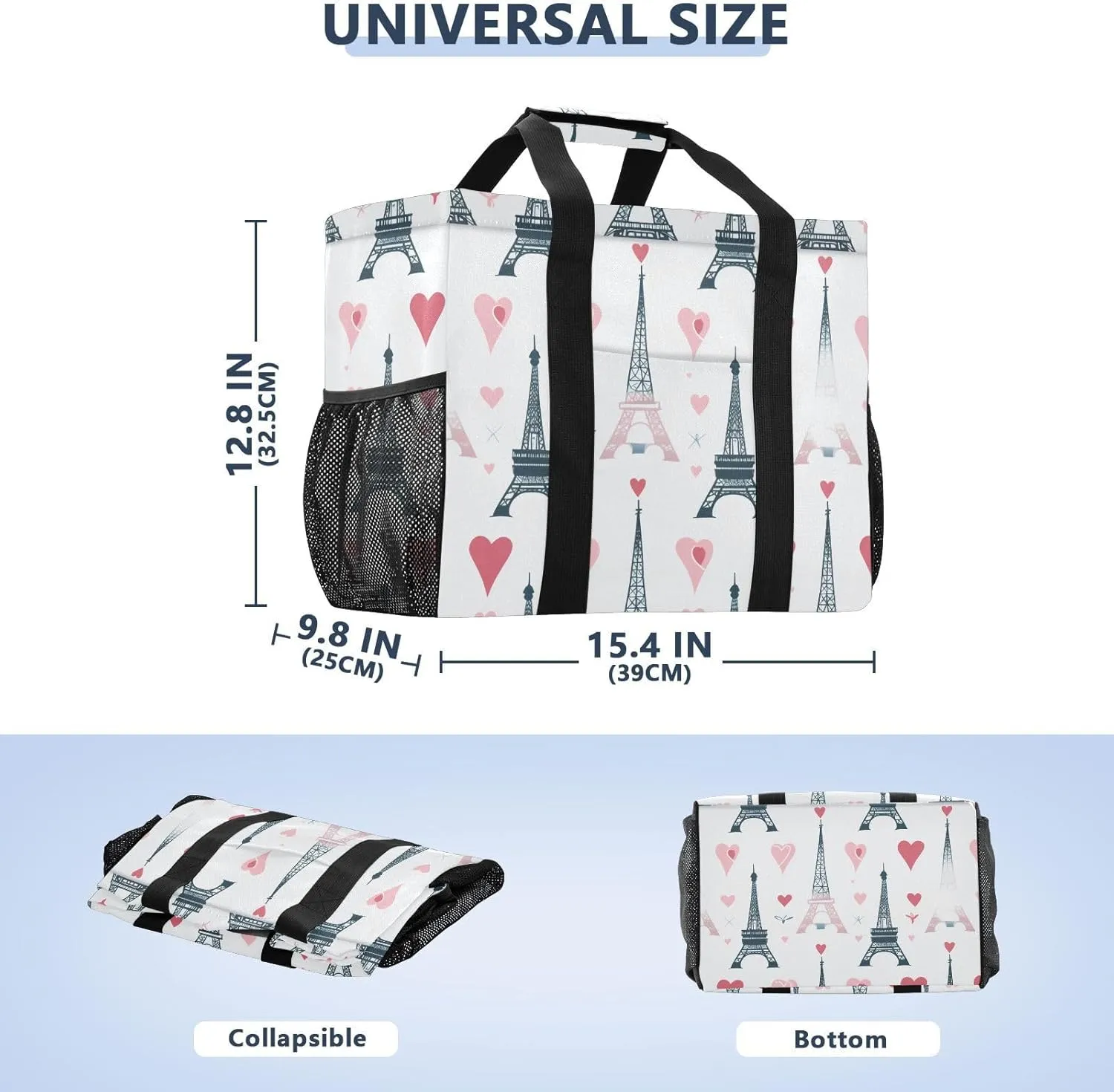 ALAZA Paris Eiffel Tower Red Lips Waterproof Beach Tote Bags
