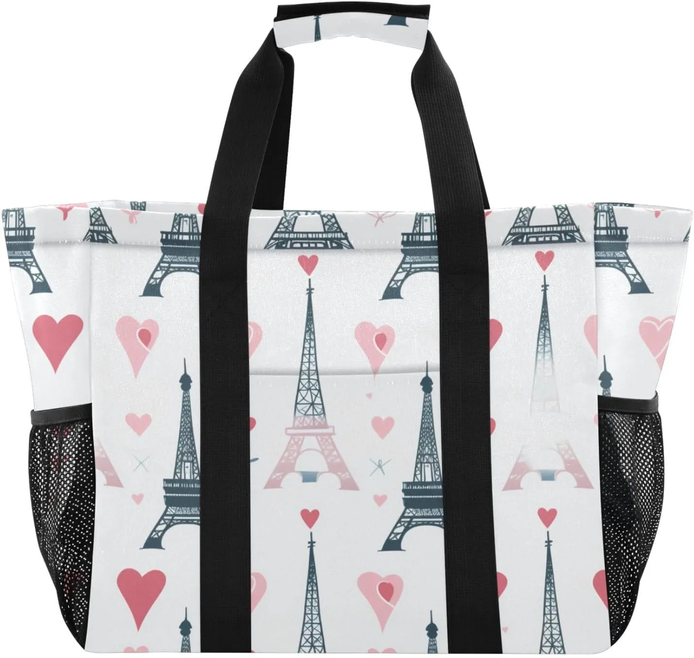 ALAZA Paris Eiffel Tower Red Lips Waterproof Beach Tote Bags