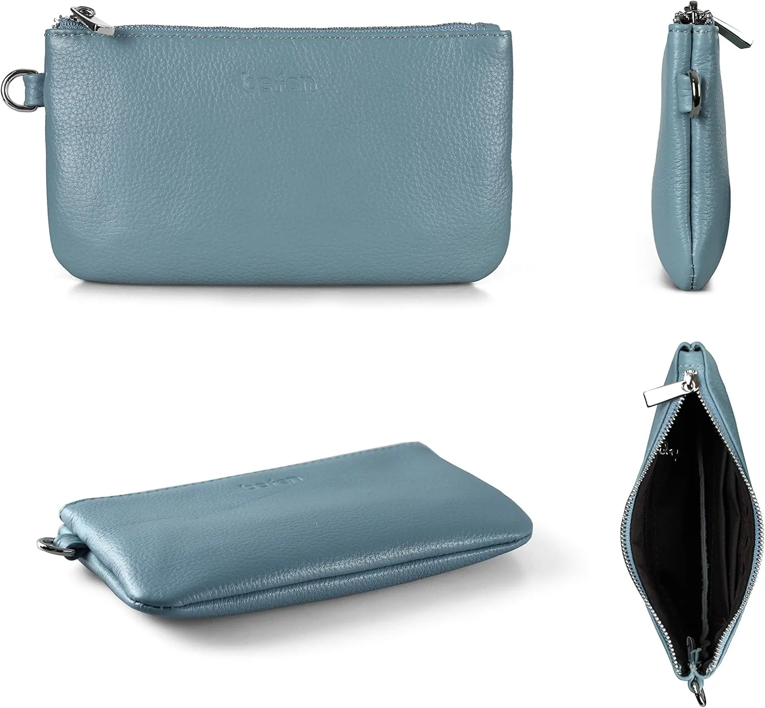 befen Genuine Leather Wristlet Coin Purse, Small Italian Leather Zipper Wallet Pouch for Women 6.75 x 3.75