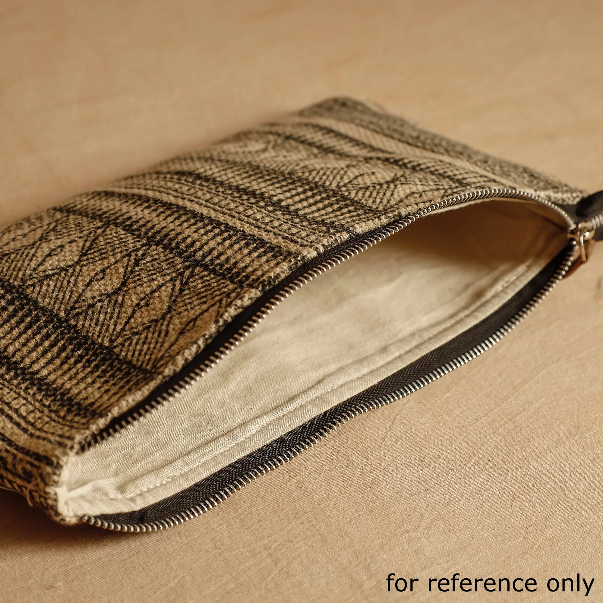 Beige - Jaipur Block Printed Handloom Cotton Multipurpose Toiletry Pouch (7 x 12 in)