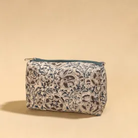 Beige - Kalamkari Block Printed Cotton Toiletry Pouch 03