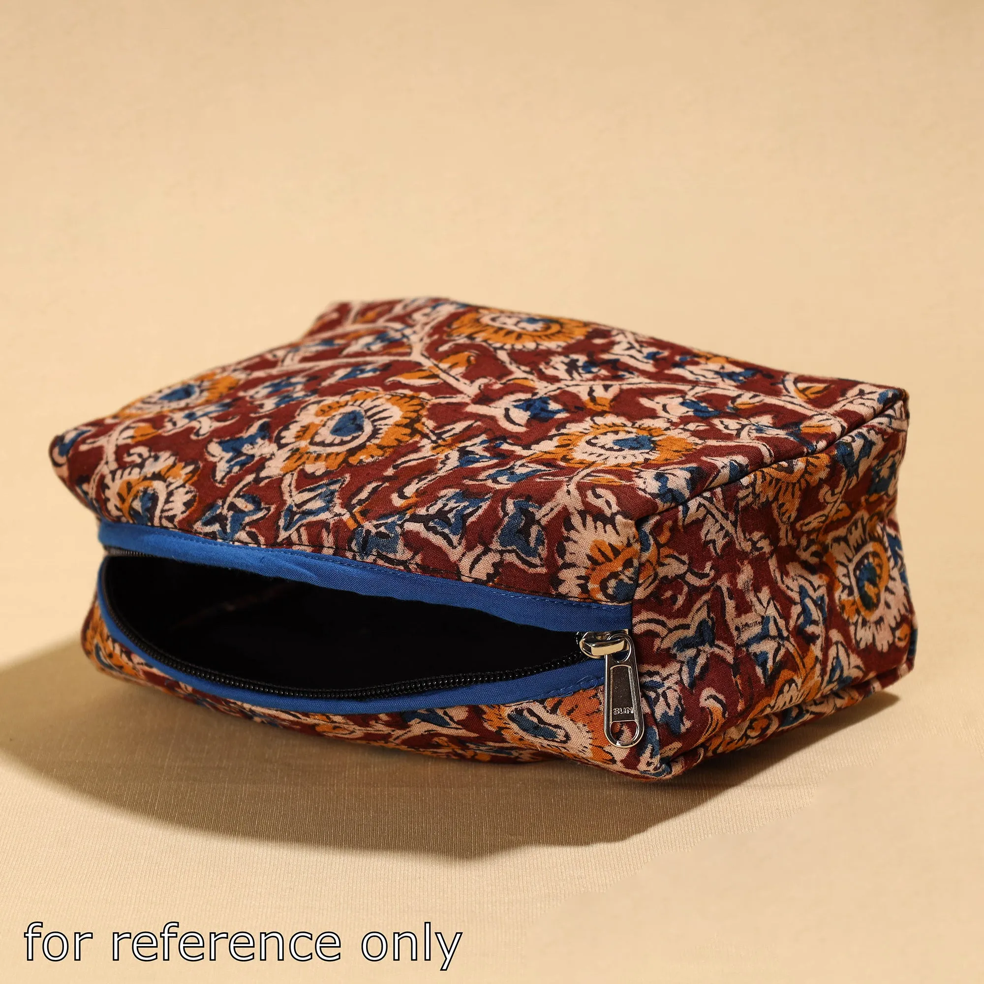 Beige - Kalamkari Block Printed Cotton Toiletry Pouch 03