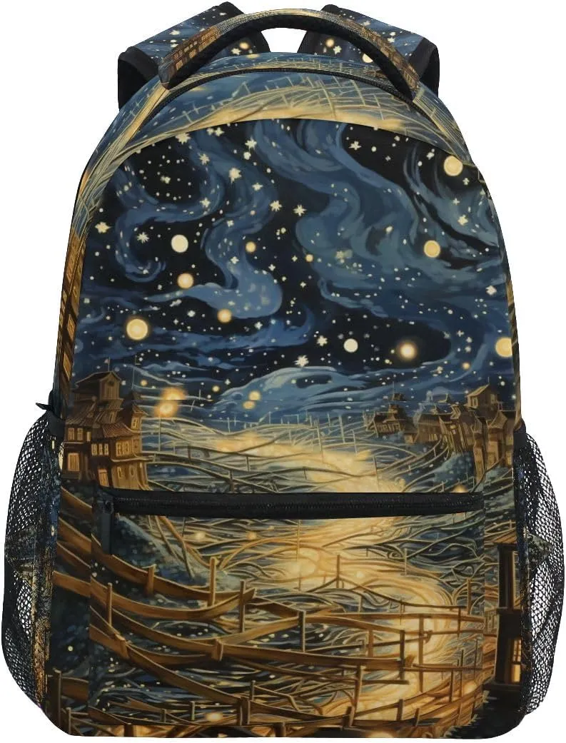 Bookbags Laptop Backpack for High School Adult Nocturne Night Piece Night Scene Travel College Teens Student Casual Shoulder Daypack