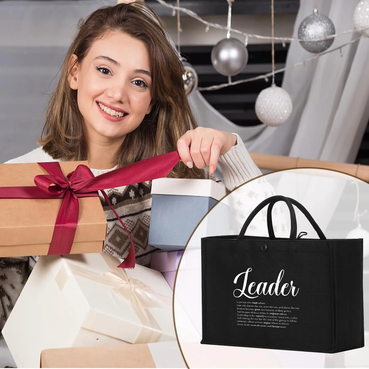Canvas Tote Bag, Christmas Mothers Day Birthday Gifts for Female Woman Black