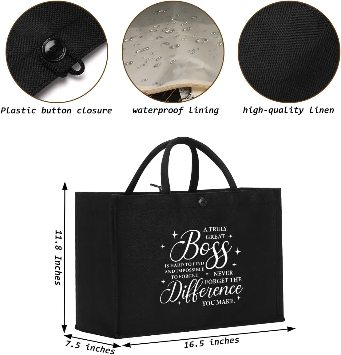 Canvas Tote Bag, Christmas Mothers Day Birthday Gifts for Female Woman Black
