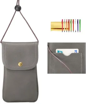 Cell Phone Neck Pouch, PU Leather Carrying Bag with Credit Card Holder Adjustable Strap, Small Travel Purse for iPhone 11 XR XS Max SE 8 7 6 Plus, Galaxy S10 S7 Edge A10 J7, Moto G6 (Gray)