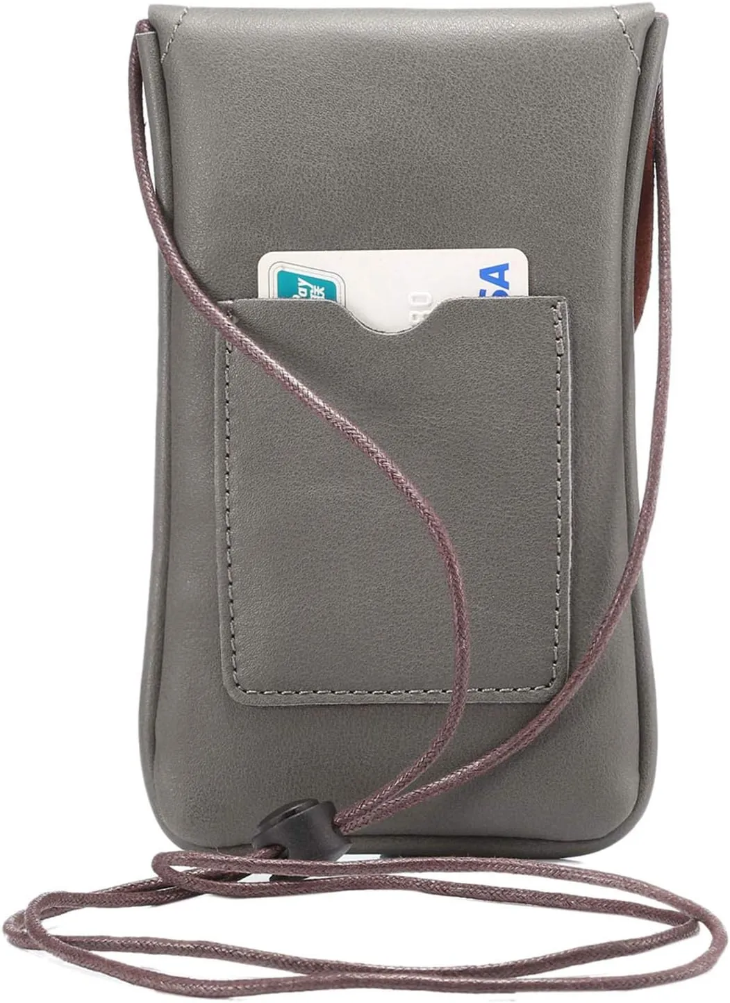Cell Phone Neck Pouch, PU Leather Carrying Bag with Credit Card Holder Adjustable Strap, Small Travel Purse for iPhone 11 XR XS Max SE 8 7 6 Plus, Galaxy S10 S7 Edge A10 J7, Moto G6 (Gray)