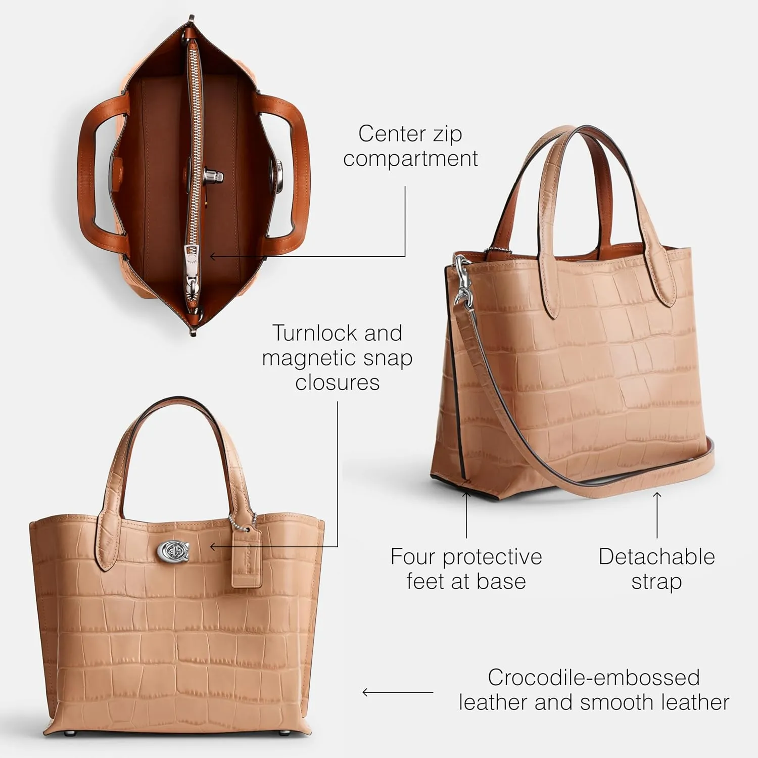 Coach Women's Embossed Croc Willow Tote 24