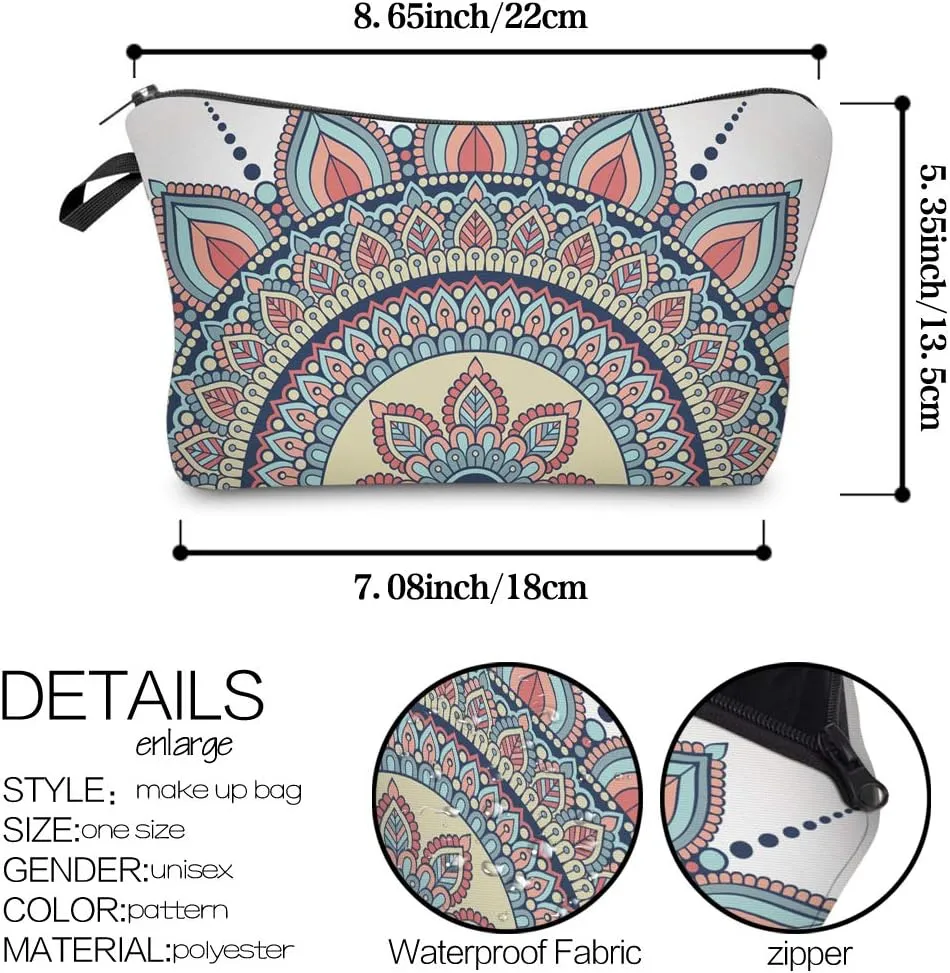 Deanfun Cosmetic Bag for Women, Mandala Flowers Waterproof Makeup Bags Roomy Toiletry Pouch Travel Accessories Gifts (50965)