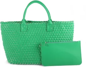 Fashion Woven Vegan Leather Shopper Tote Travel Handbag Women's Large Capacity Shoulder Bag