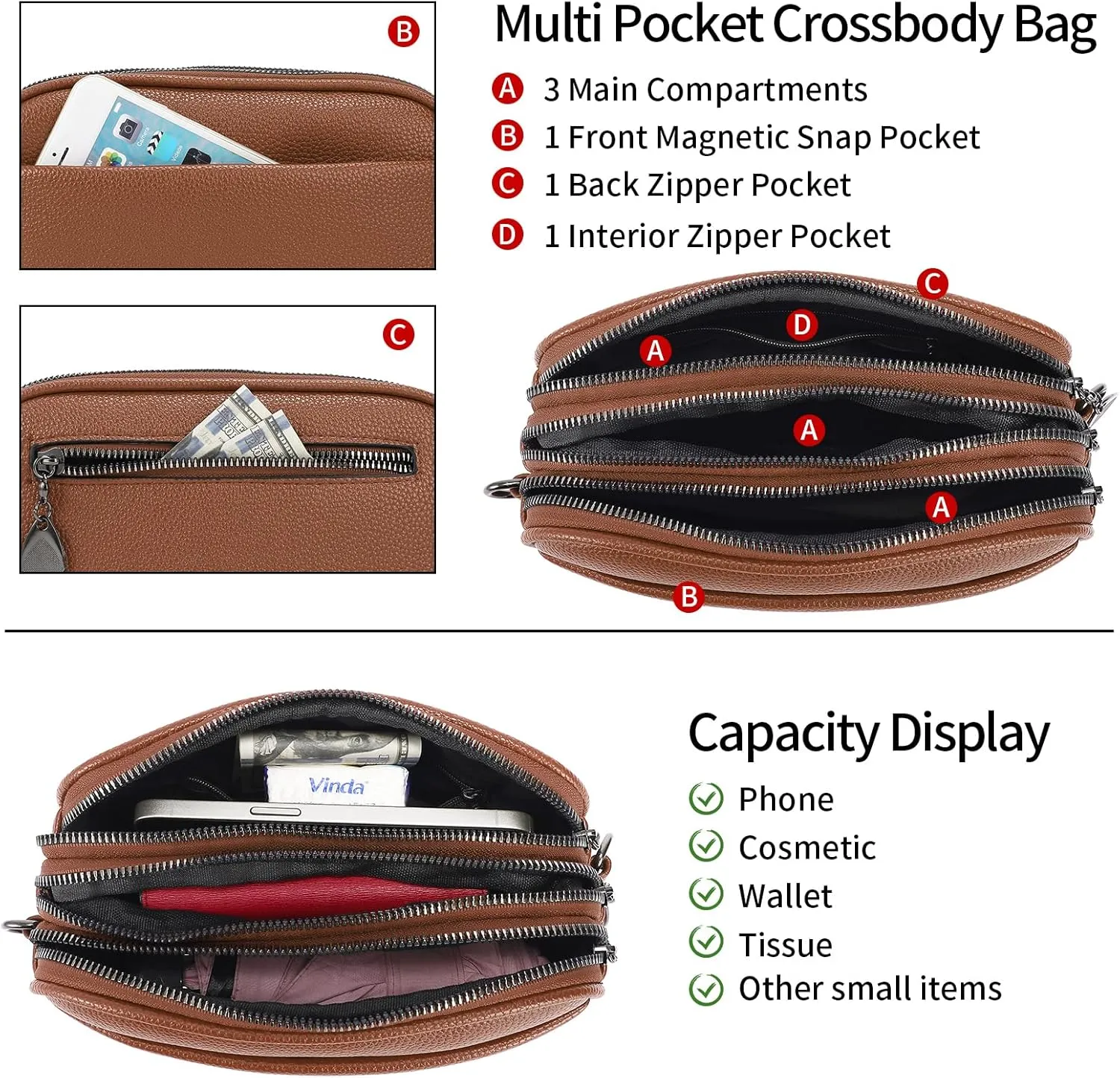 GAEKEAO Small Crossbody Bags for Women Vegan Leather Wide Strap Trendy Design Camera Bag Purse Shoulder Handbag Travel