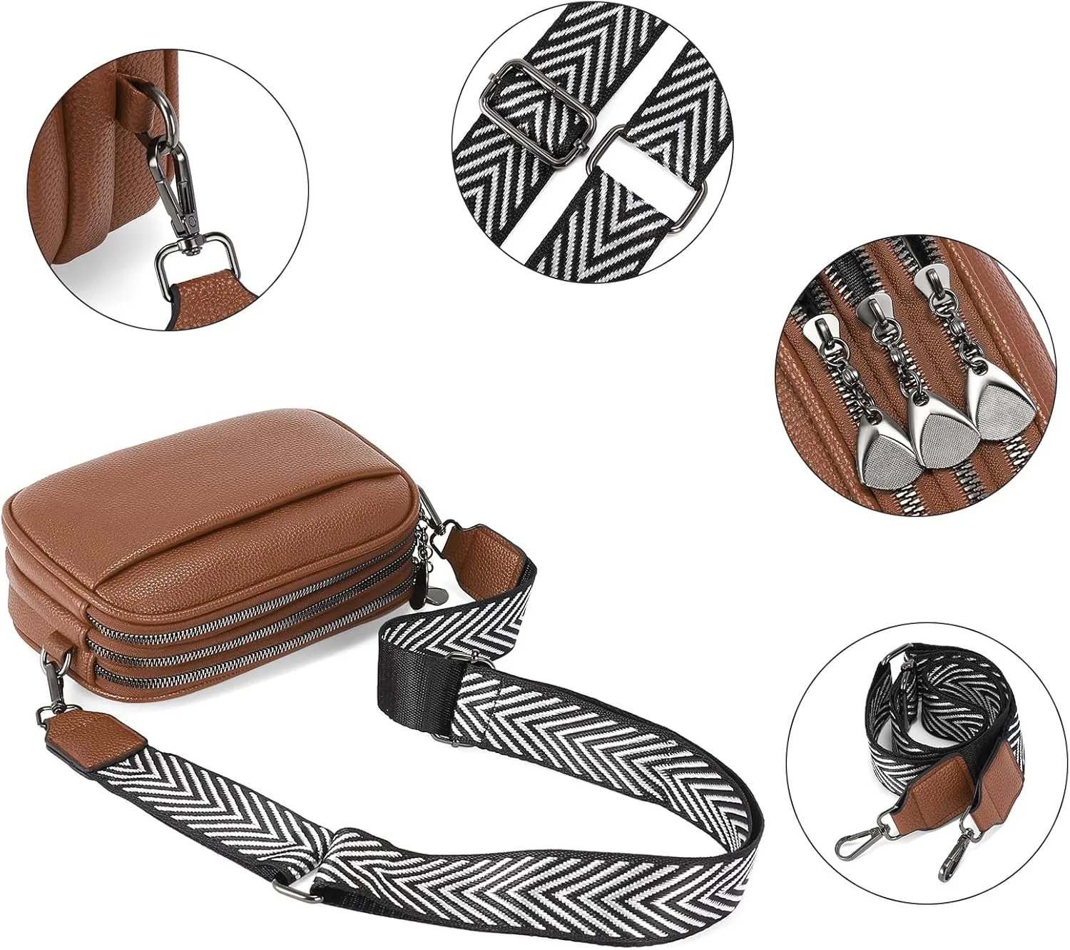 GAEKEAO Small Crossbody Bags for Women Vegan Leather Wide Strap Trendy Design Camera Bag Purse Shoulder Handbag Travel