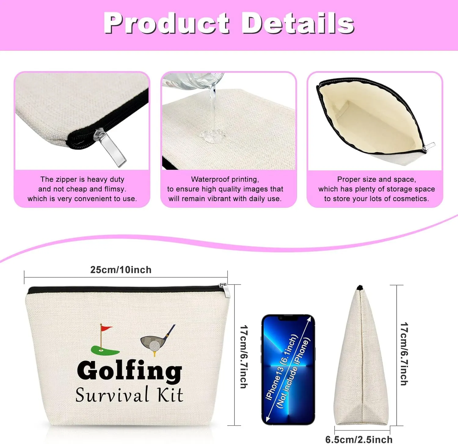 Golf Gifts for Women Golf Makeup Bag Gifts for Golf Lover Golfer Cosmetic Bags Golf Player Golf Team Gifts Travel Cosmetic Pouch for Friends Golfer Makeup Pouch Zipper Bag Christmas Birthday Present