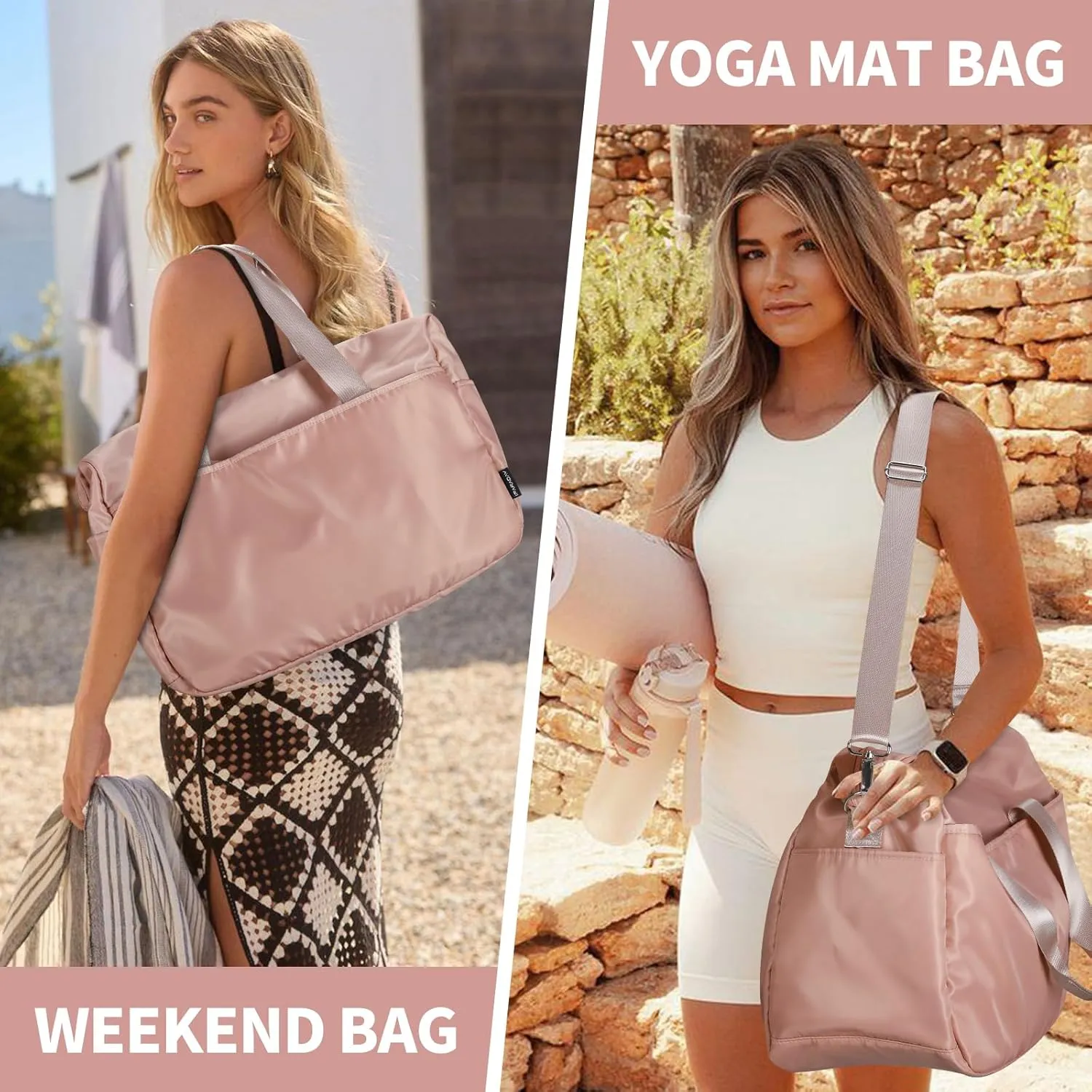 Gym Bag for Women, Carry on Weekender Travel Duffle Bag with Wet Pocket - Pink