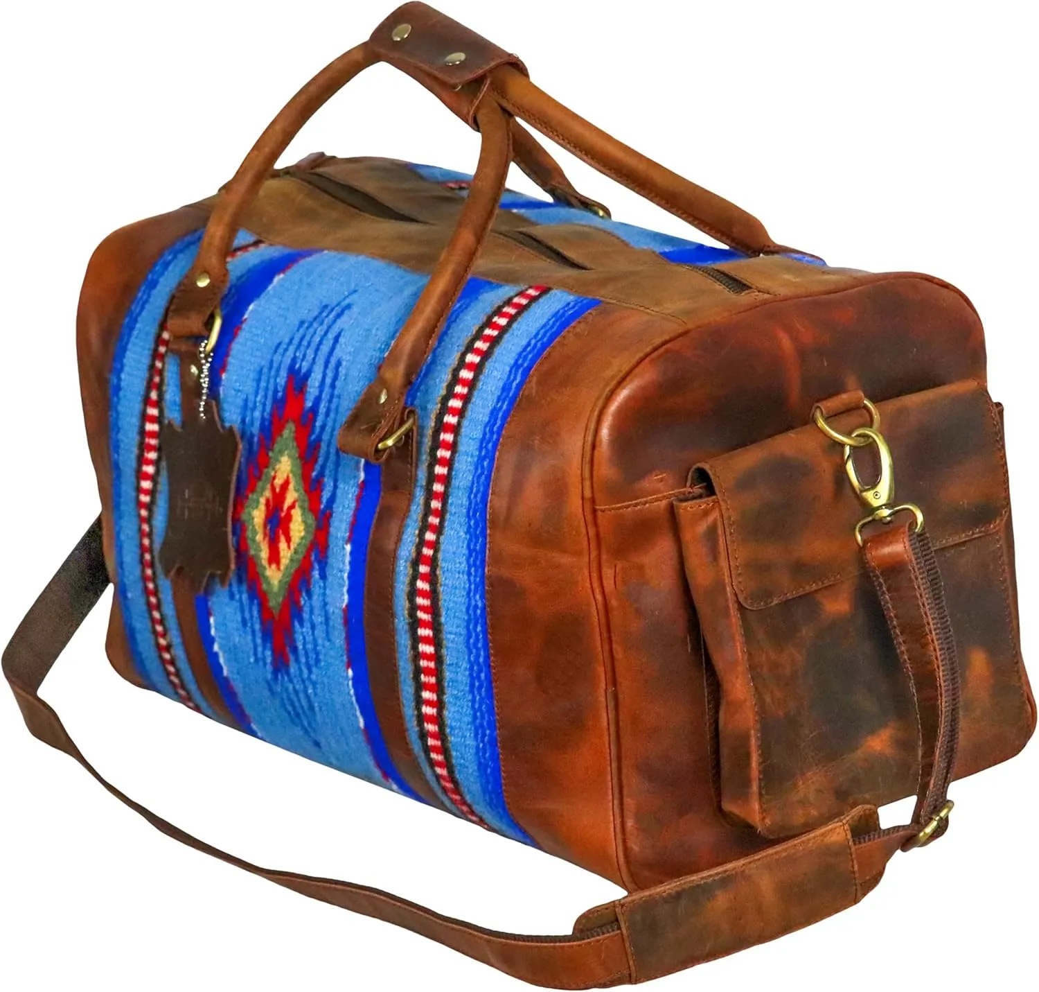 Handmade Duffle Bag leather heavy duty Gym Sports Airplane Overnight Luggage Carry On Unisex Travel Hand Rug Wollen Gift for His/Her (Excluding Shoe Compartment, Rug Duffle Bag ESC_05)