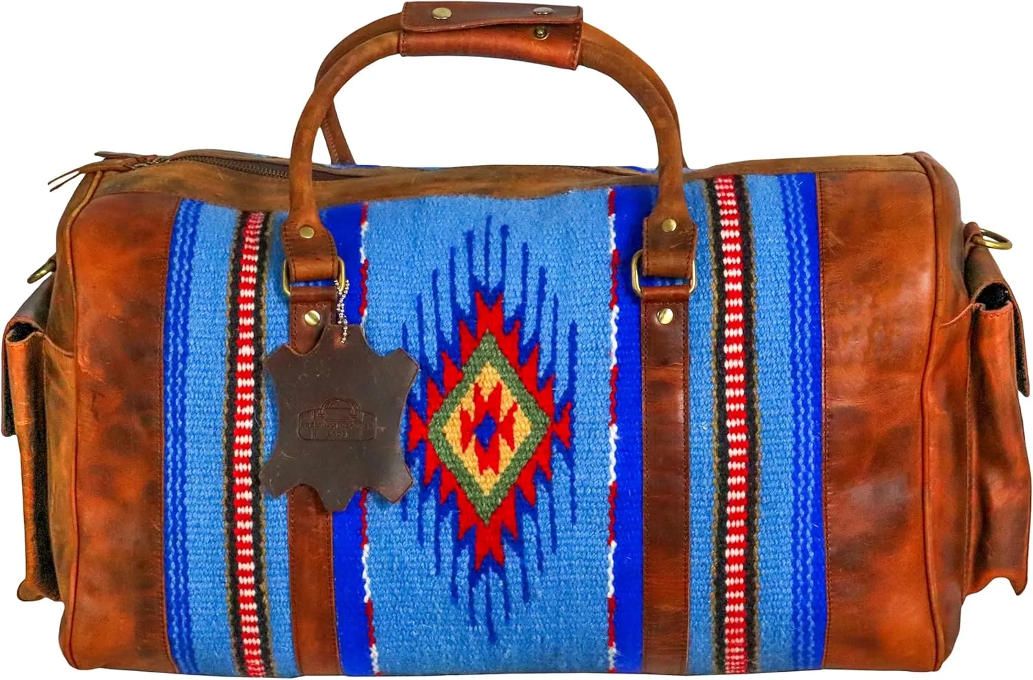 Handmade Duffle Bag leather heavy duty Gym Sports Airplane Overnight Luggage Carry On Unisex Travel Hand Rug Wollen Gift for His/Her (Excluding Shoe Compartment, Rug Duffle Bag ESC_05)