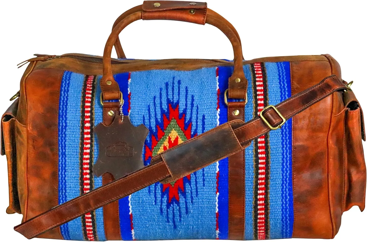 Handmade Duffle Bag leather heavy duty Gym Sports Airplane Overnight Luggage Carry On Unisex Travel Hand Rug Wollen Gift for His/Her (Excluding Shoe Compartment, Rug Duffle Bag ESC_05)