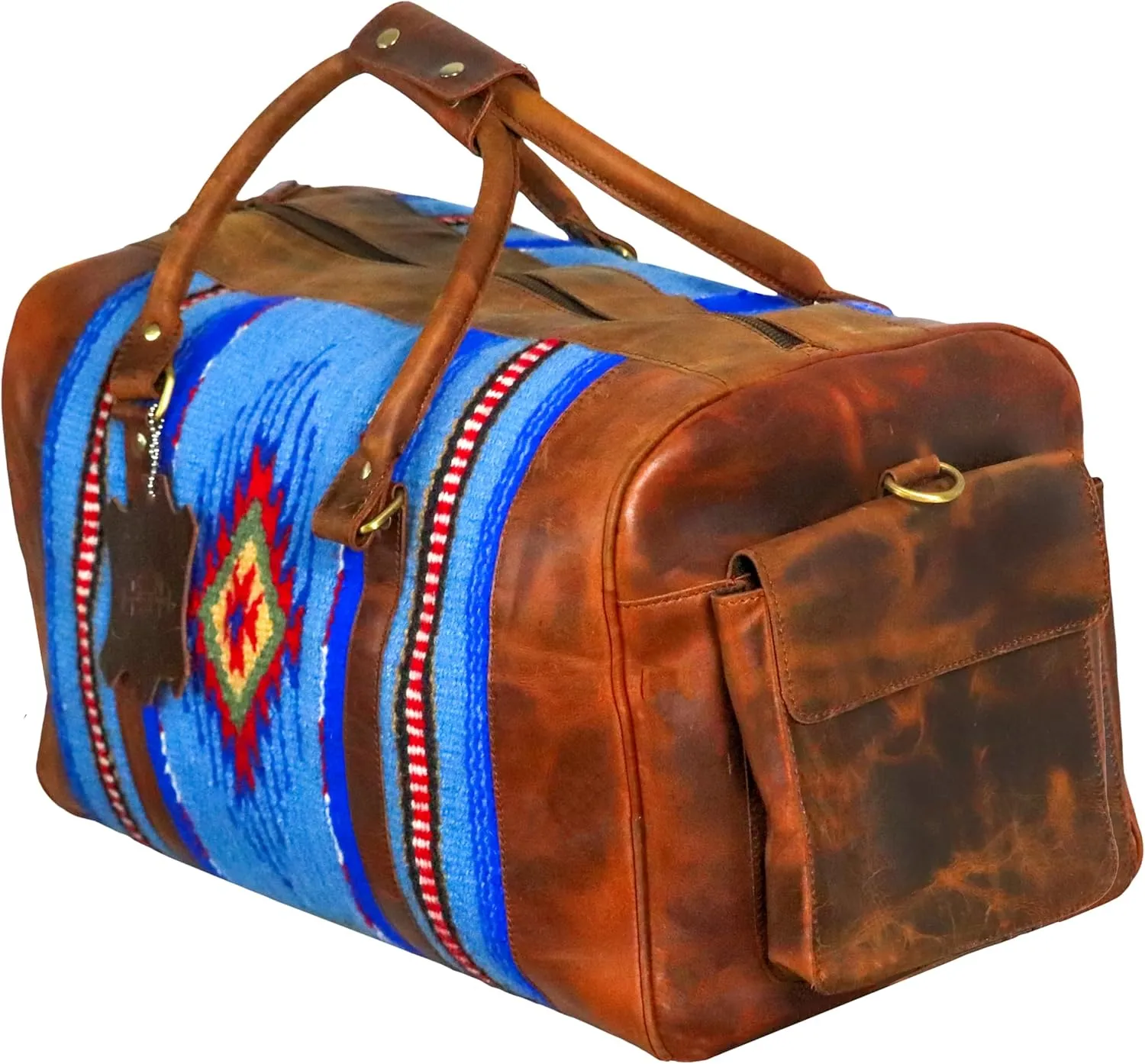 Handmade Duffle Bag leather heavy duty Gym Sports Airplane Overnight Luggage Carry On Unisex Travel Hand Rug Wollen Gift for His/Her (Excluding Shoe Compartment, Rug Duffle Bag ESC_05)