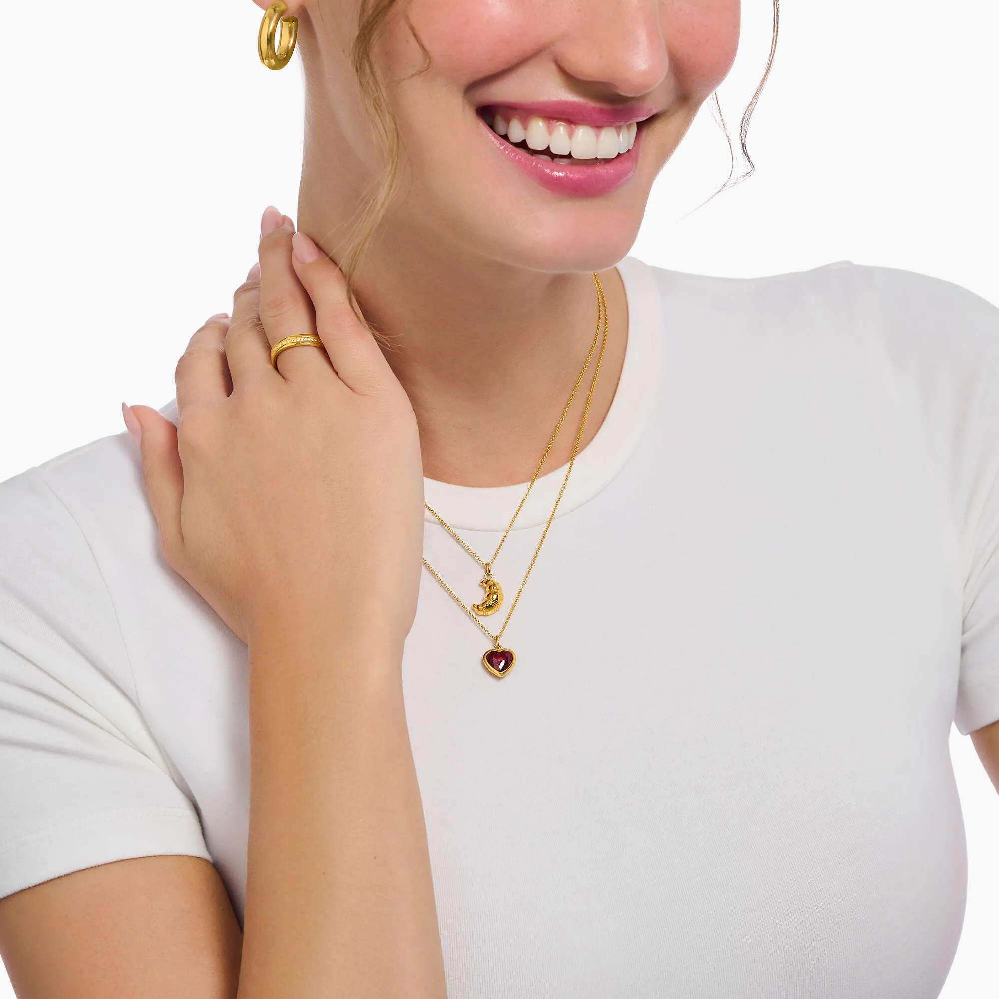 Heart pendant necklace gold with red zirconia