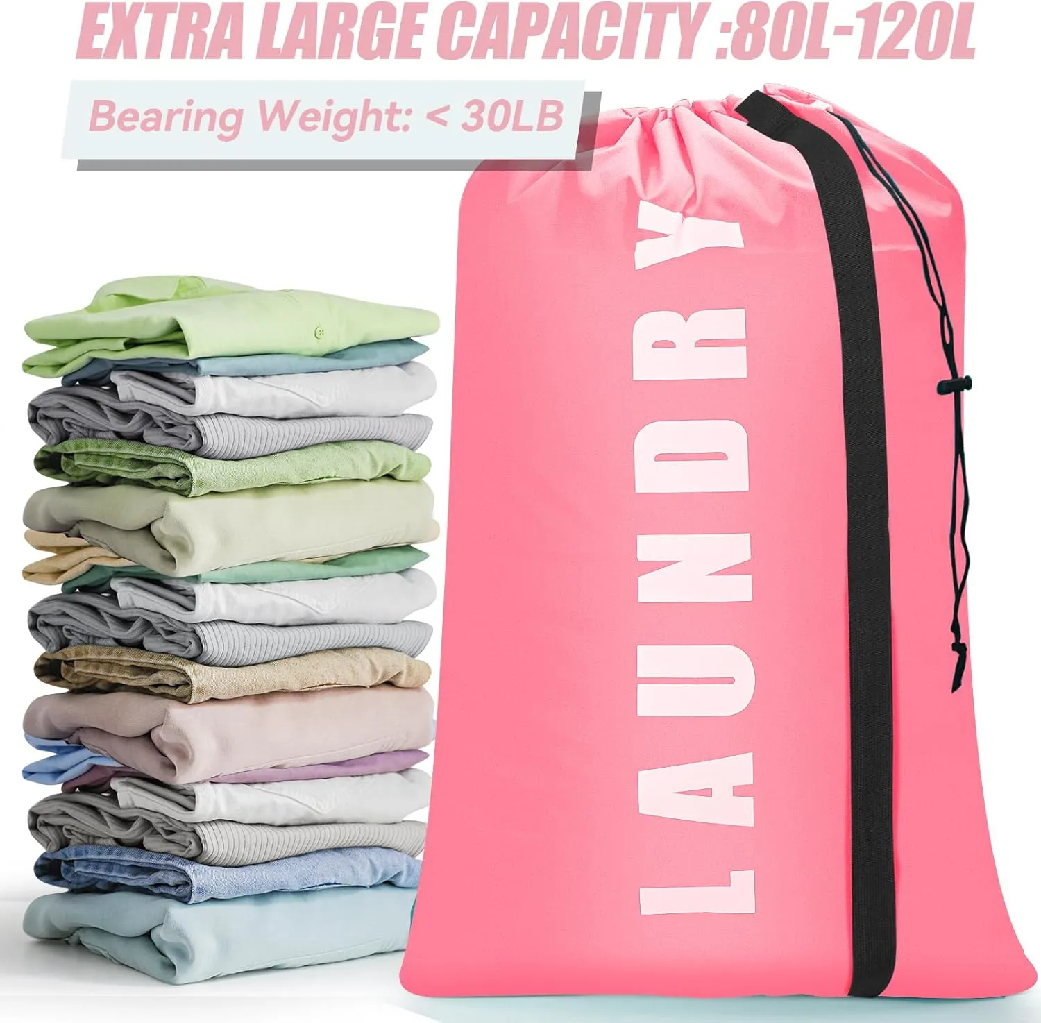 Heavy Duty Laundry Bag with Strap,2 Pack Travel Laundry Bags for Dirty Clothes,24" x 36" Large Laundry Bag for Traveling,Camping,Dorm (Cyan   Pink)