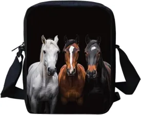HUGS IDEA Black Horse Print Mini Messneger Bag Shoulder Handbag Outer Travel Cross Body Bags Purse