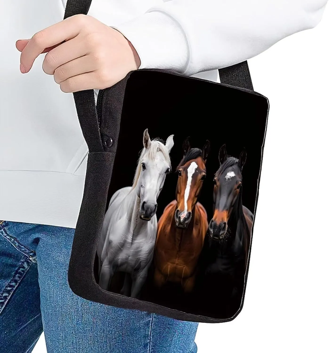 HUGS IDEA Black Horse Print Mini Messneger Bag Shoulder Handbag Outer Travel Cross Body Bags Purse