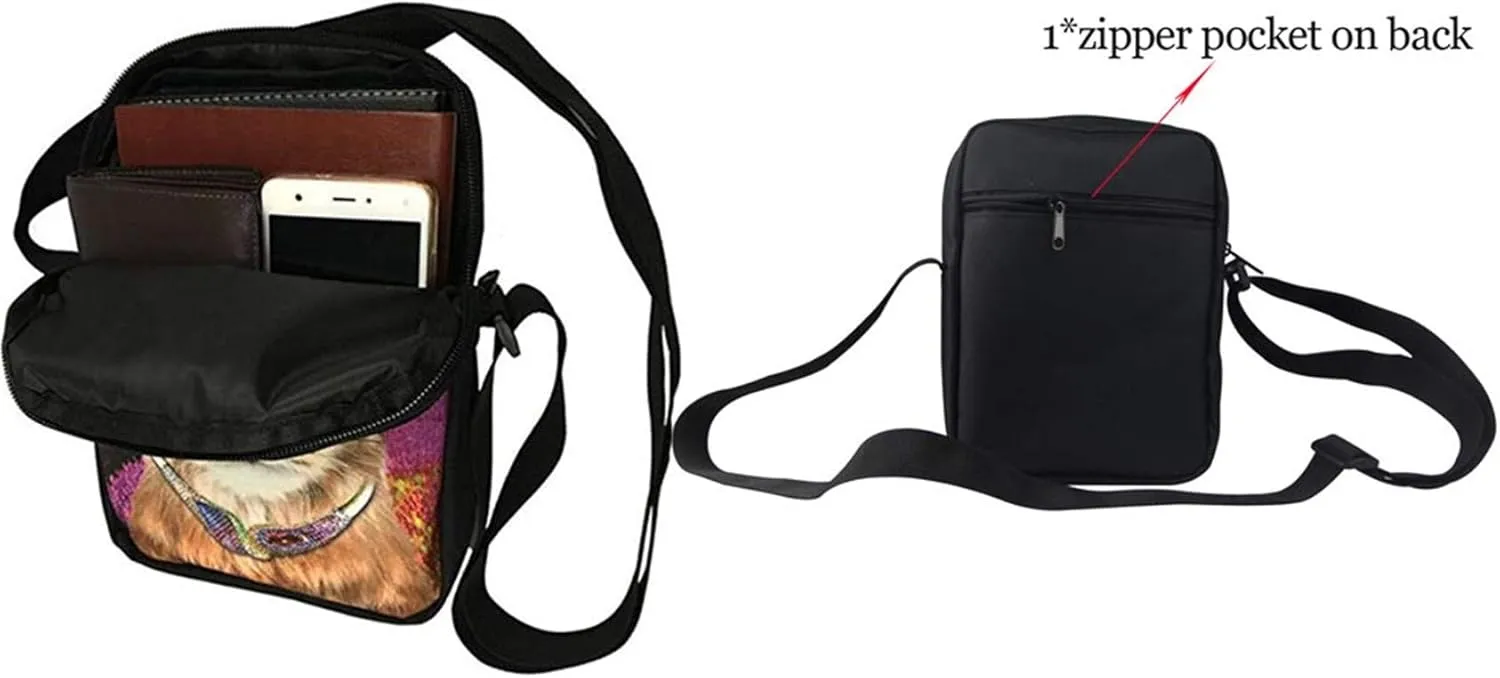 HUGS IDEA Black Horse Print Mini Messneger Bag Shoulder Handbag Outer Travel Cross Body Bags Purse