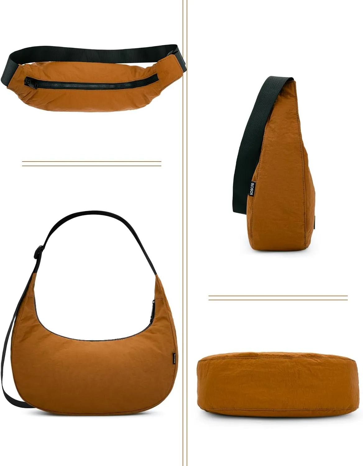 Iioscre Medium Crossbody Crescent Bag for Women Men Trendy, Nylon Crossbody Hobo Bag with Adjustable Strap and Inner Pockets.