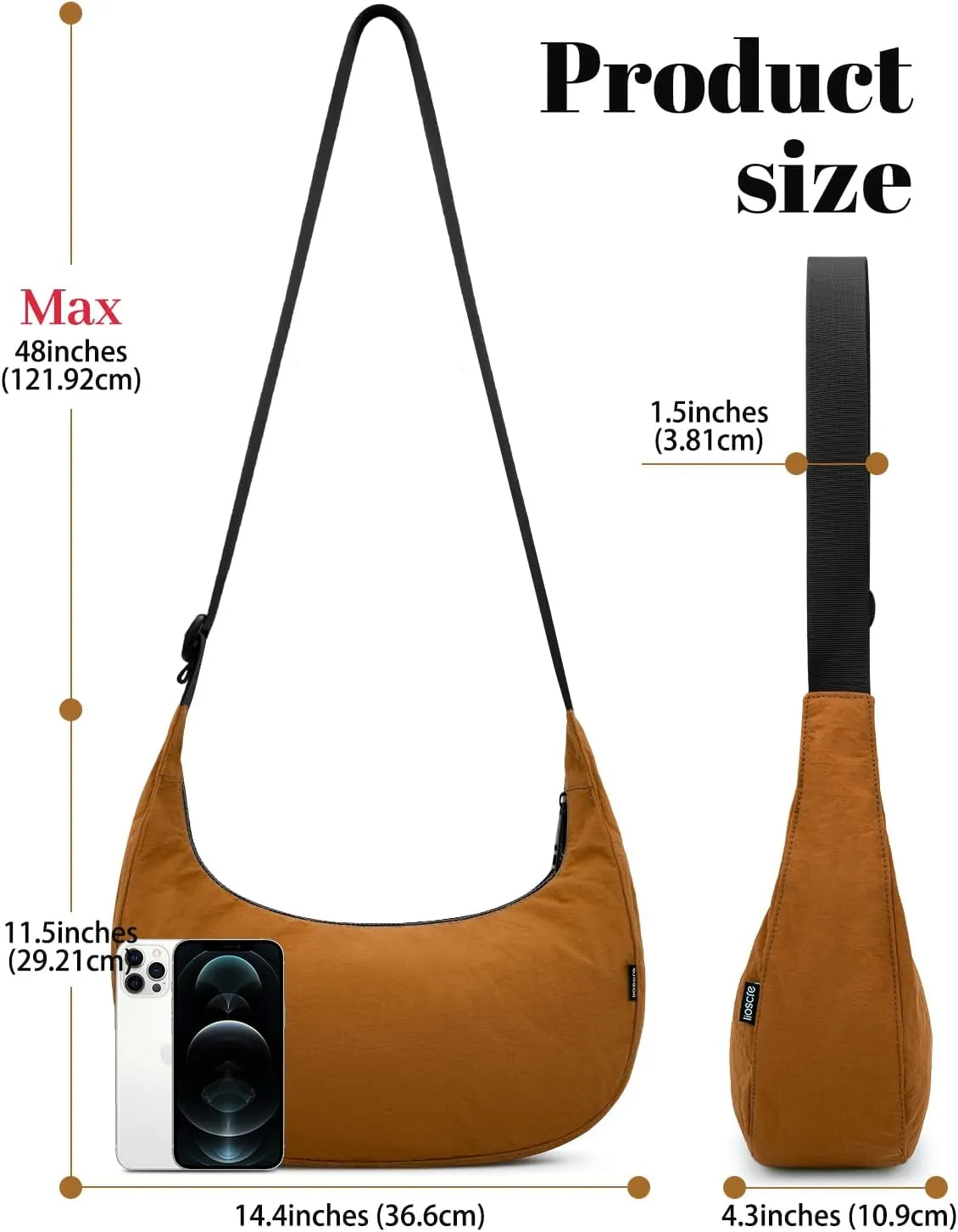 Iioscre Medium Crossbody Crescent Bag for Women Men Trendy, Nylon Crossbody Hobo Bag with Adjustable Strap and Inner Pockets.