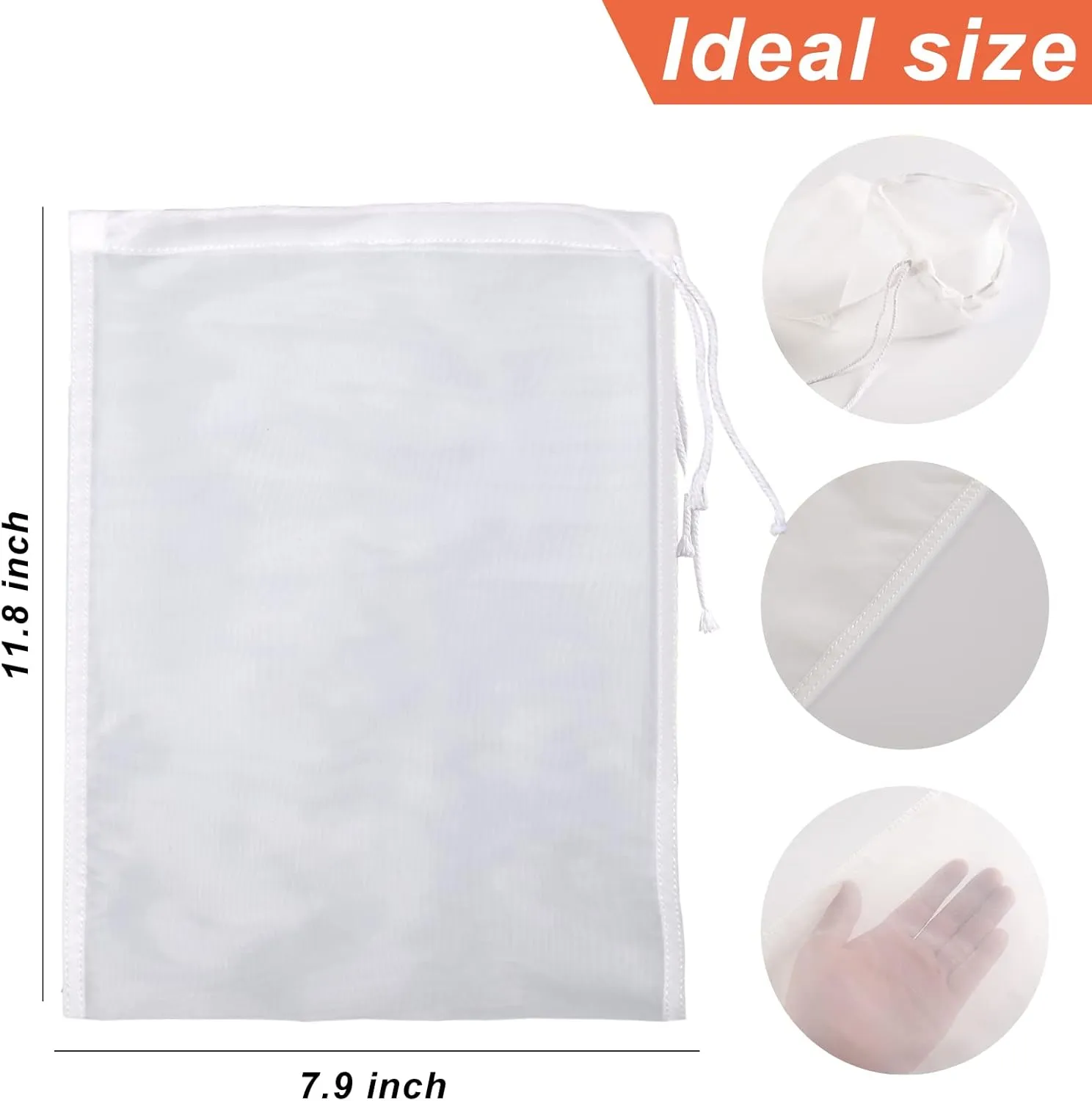 Kimmama 4 Pack Nut Milk Bag, Food Grade Nylon Strainer, 7.9 x 11.8 inch Cheese Cloth Bag for Straining Fruit Juice, Tofu, Almond, Coffee, Yogurt and Soup