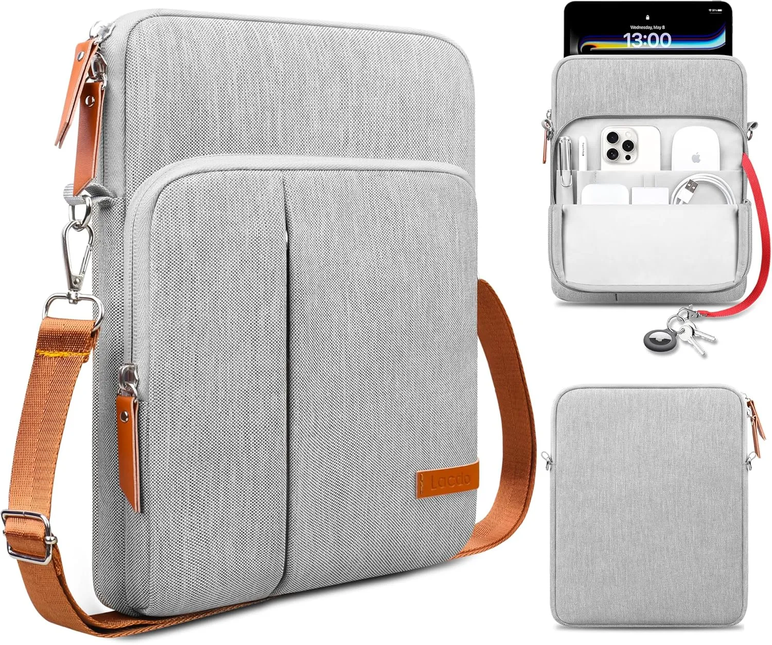 Lacdo Tablet Sleeve Bag for 11 inch iPad A16 / 11 inch iPad Air M3 M2 / 11" iPad Pro M4 / 10.9" iPad / 10.2" iPad / 10.9" ipad Air, 11 inchs Samsung Galaxy Tab A9  Tablet Bag with Shoulder Strap, Gray