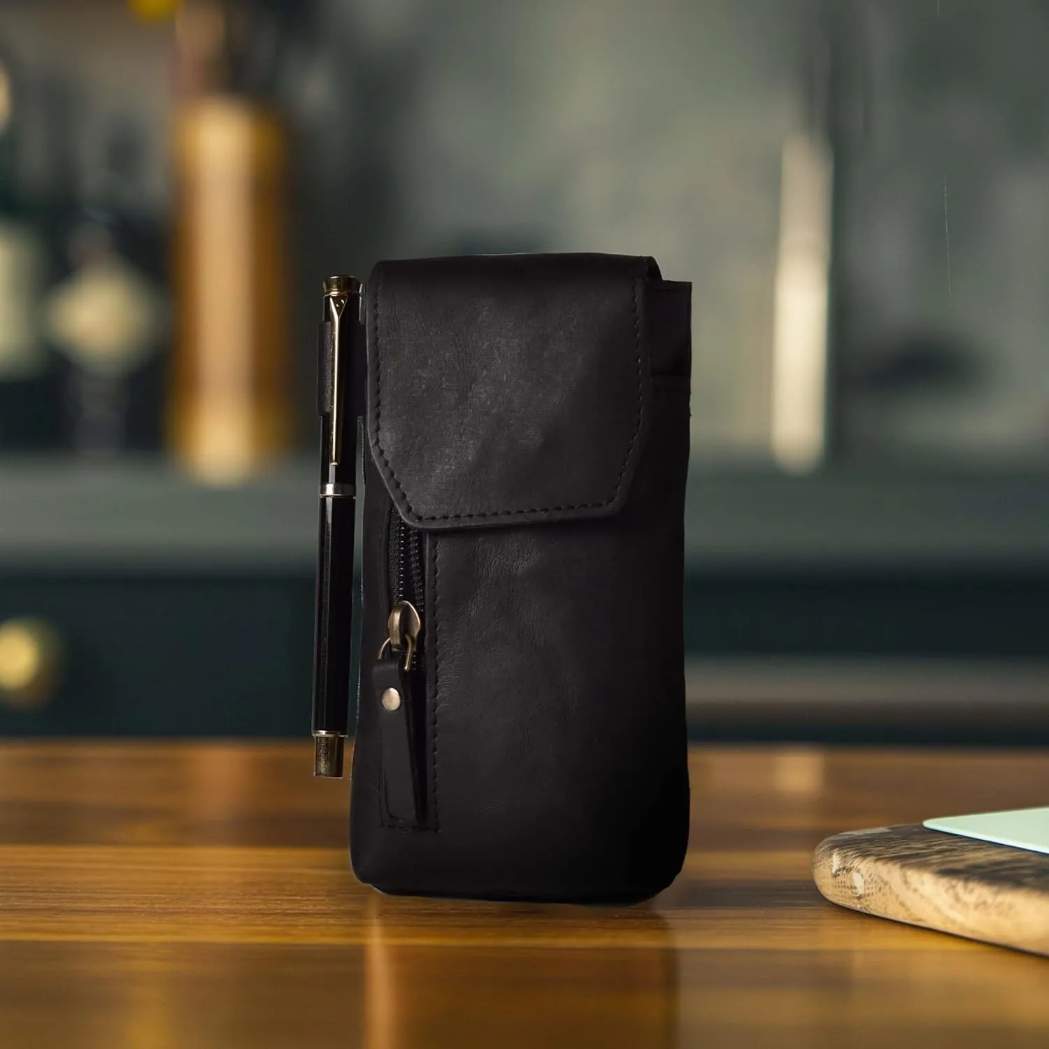 Leather Village Genuine Leather 7x3.5 Phone Holster Pouch with Belt Clip, Magnetic Closure, ID Card Holder - Black Universal Case for iPhone, Samsung Galaxy, Google Pixel