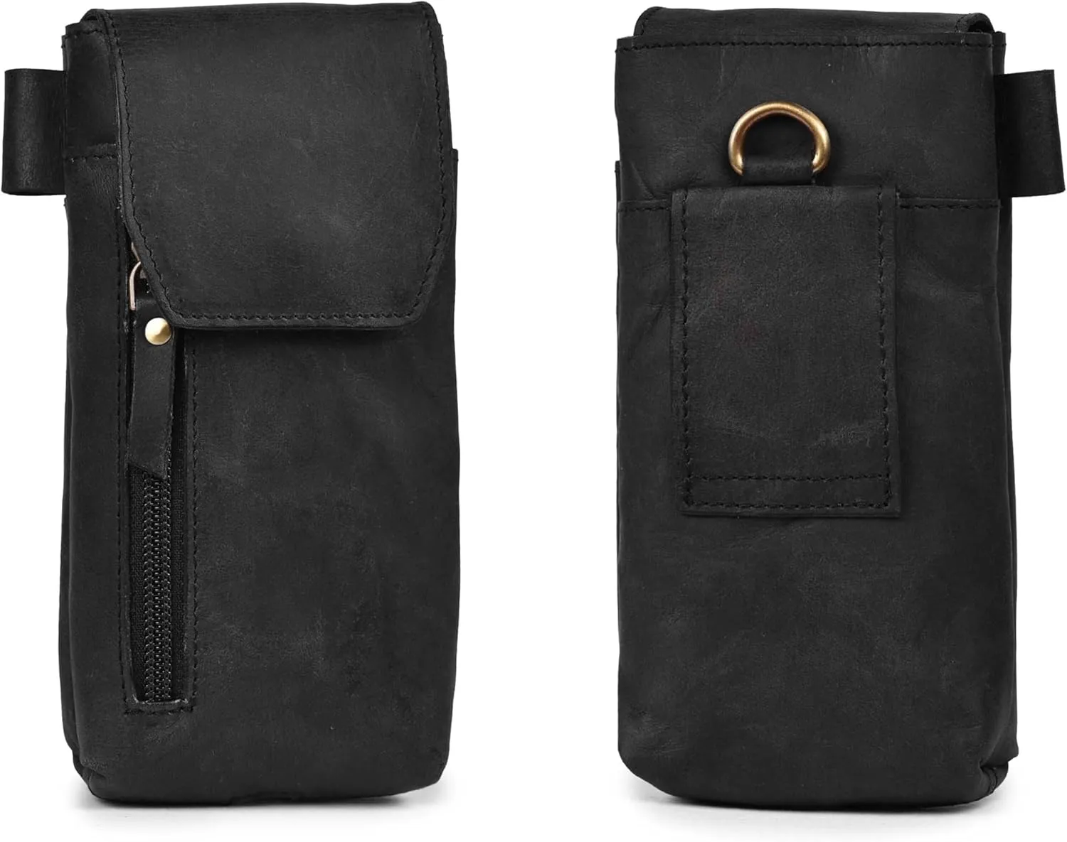Leather Village Genuine Leather 7x3.5 Phone Holster Pouch with Belt Clip, Magnetic Closure, ID Card Holder - Black Universal Case for iPhone, Samsung Galaxy, Google Pixel