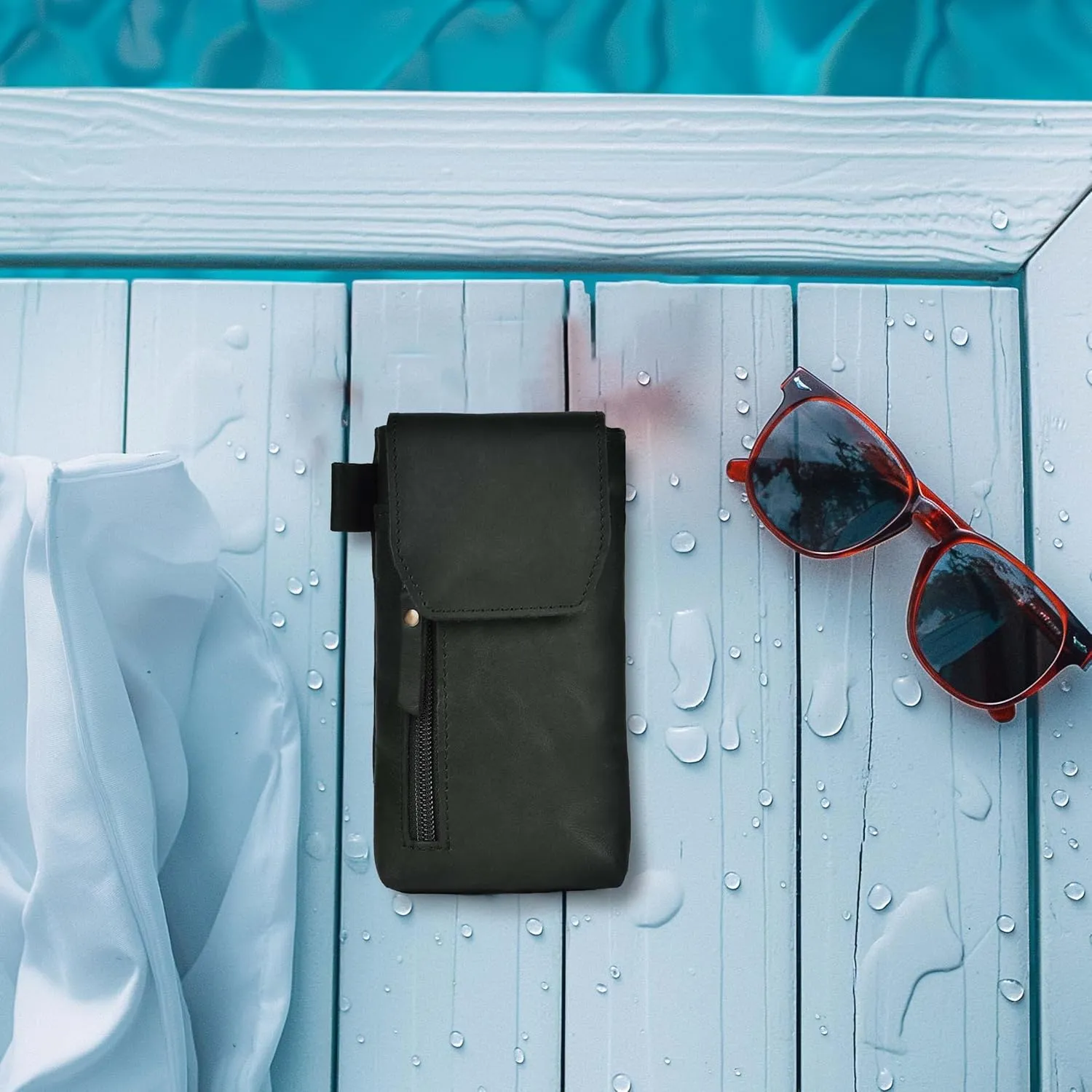Leather Village Genuine Leather 7x3.5 Phone Holster Pouch with Belt Clip, Magnetic Closure, ID Card Holder - Black Universal Case for iPhone, Samsung Galaxy, Google Pixel