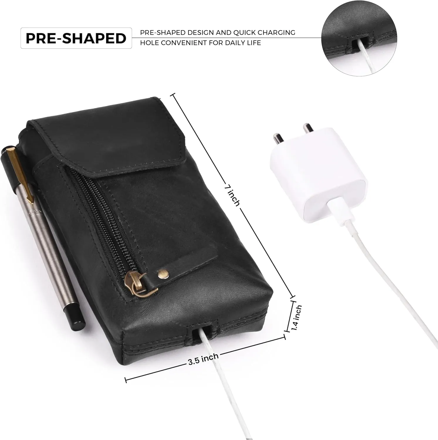 Leather Village Genuine Leather 7x3.5 Phone Holster Pouch with Belt Clip, Magnetic Closure, ID Card Holder - Black Universal Case for iPhone, Samsung Galaxy, Google Pixel