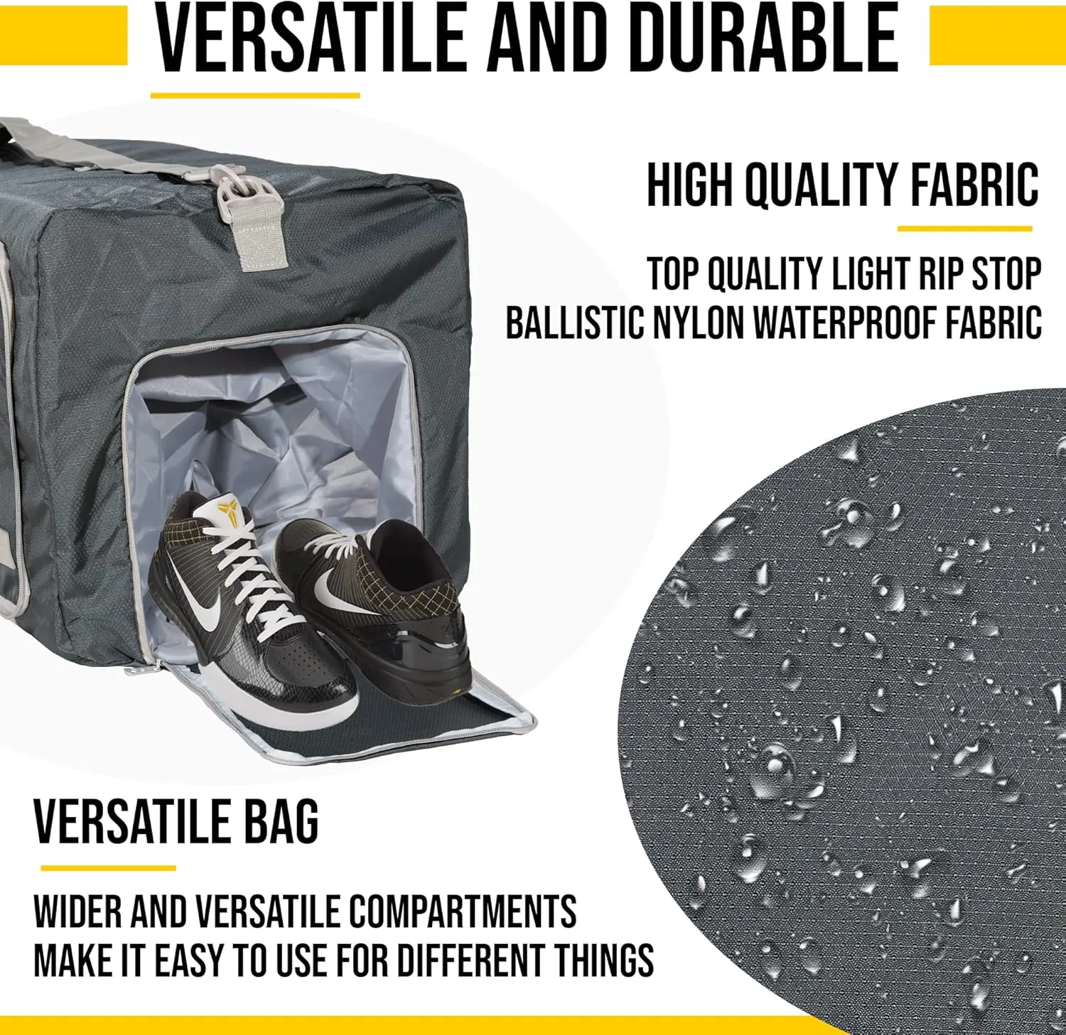 LEGEND 40L Foldable Duffle Bag for Travel - Packable Duffle Bags w/Shoe Compartment - Tear Resistant Collapsible Duffel Bags for Traveling - Lightweight Folding Duffel Bag for Men & Women -Dark Gray