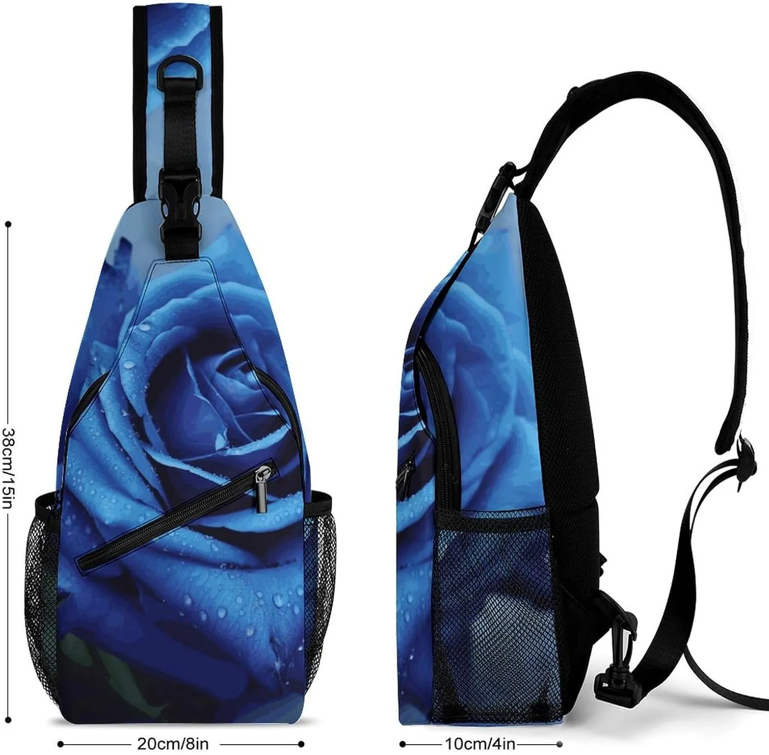 Lightweight Chest Bag Crossbody Bag Romantic Blue Rose Sling Backpack for Women Men Sports Travel