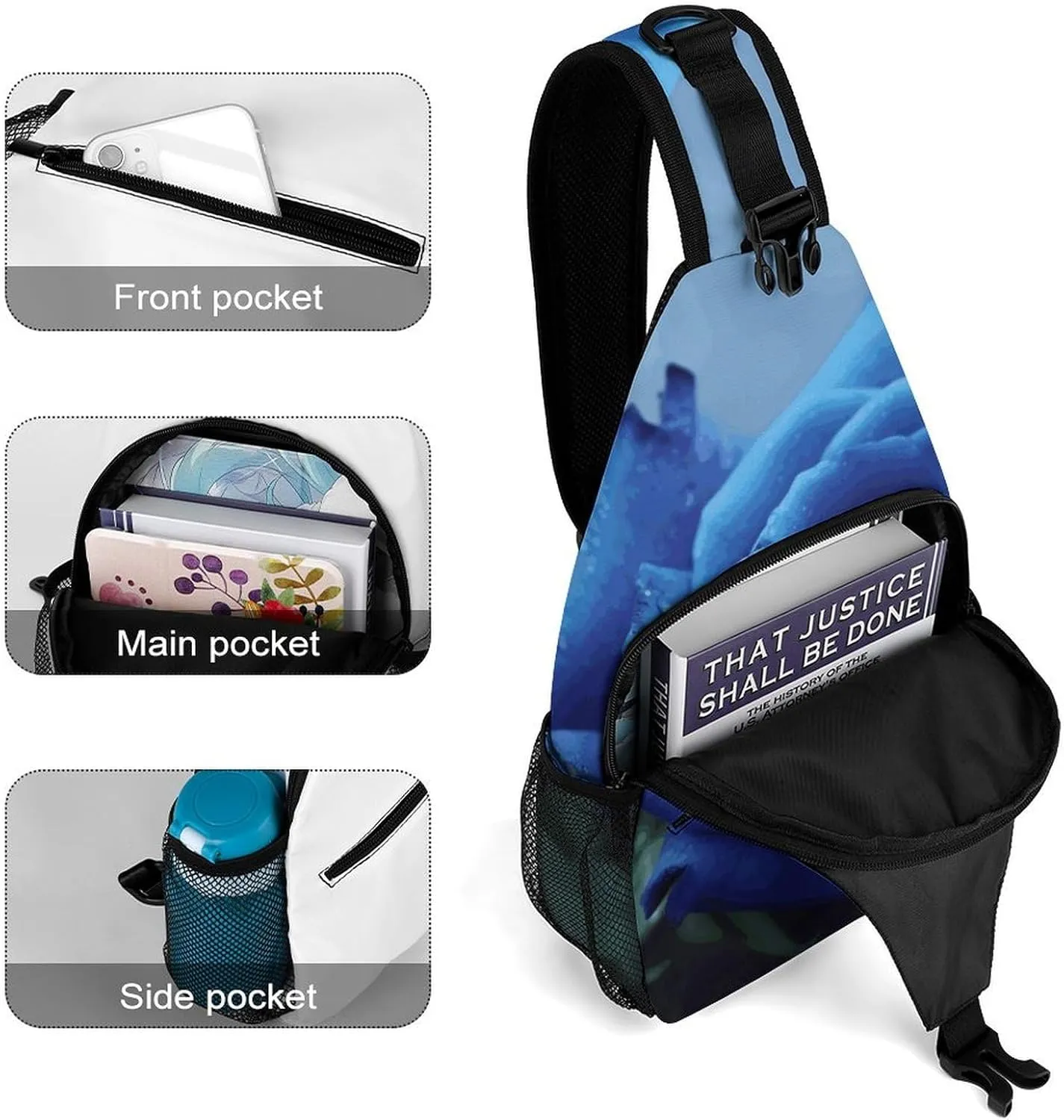 Lightweight Chest Bag Crossbody Bag Romantic Blue Rose Sling Backpack for Women Men Sports Travel