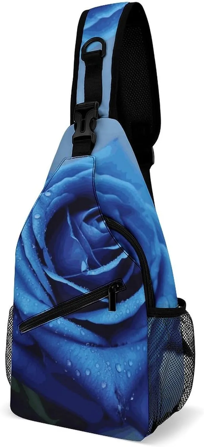 Lightweight Chest Bag Crossbody Bag Romantic Blue Rose Sling Backpack for Women Men Sports Travel