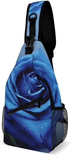 Lightweight Chest Bag Crossbody Bag Romantic Blue Rose Sling Backpack for Women Men Sports Travel